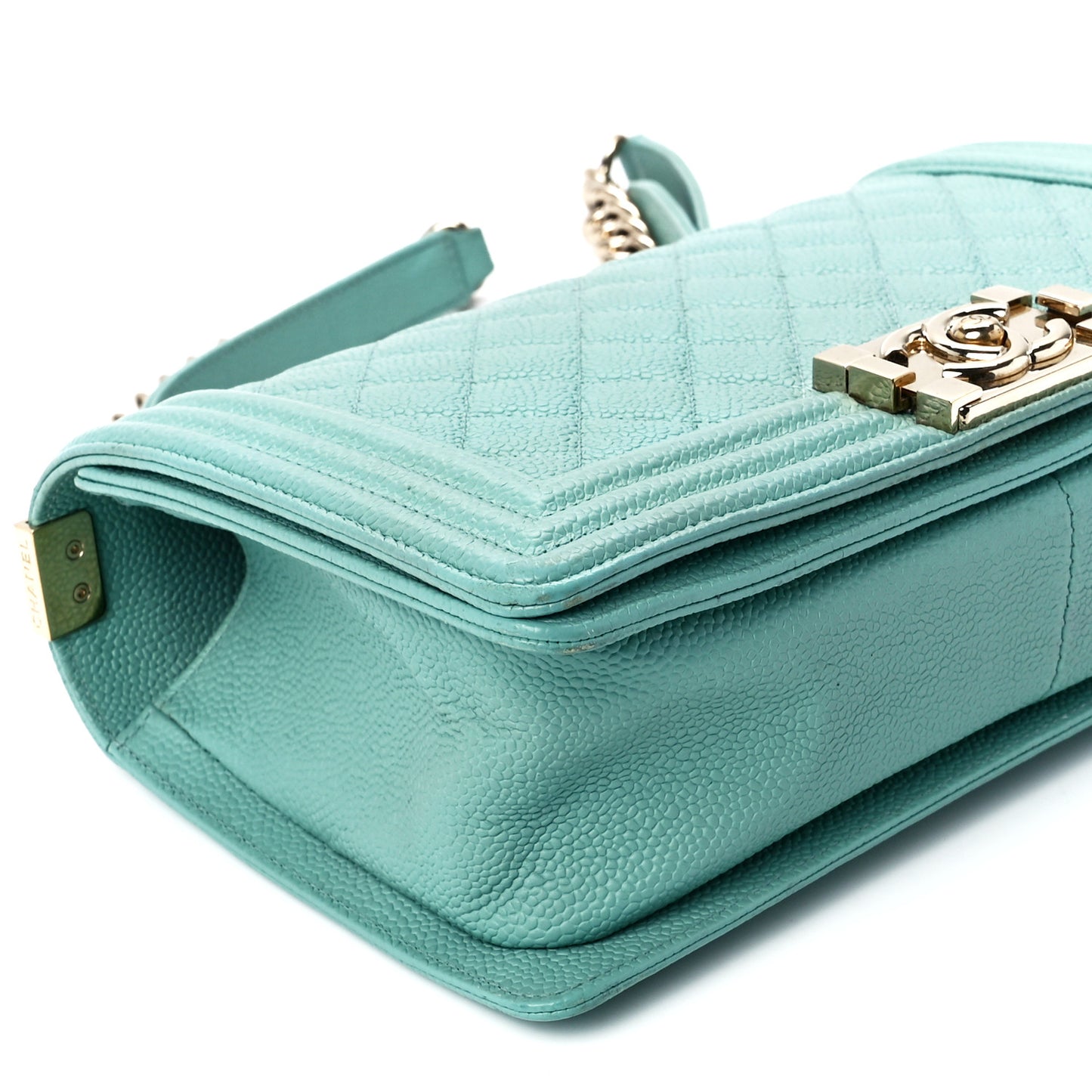 Caviar Quilted Medium Boy Flap Light Blue