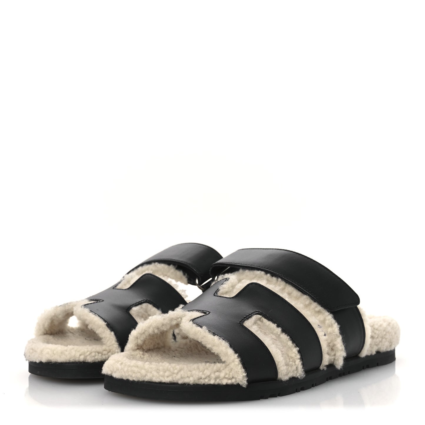 Calfskin Woolskin Womens Chypre Sandals 38 Black Ecru