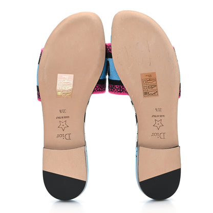 Christian Dior Canvas D-Jungle Pop Embroidered Dway Flat Slide Sandals 35.5 Bright Blue Pink Multicolor 5 of 8