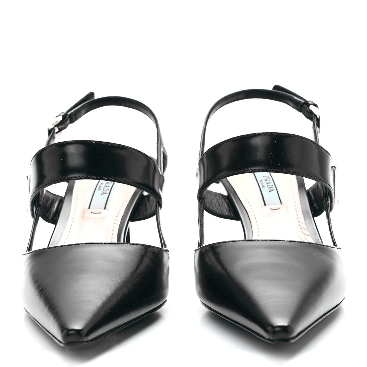 Prada Spazzolato Metal Triangle Logo 55mm Slingback Pumps 35.5 Black 2 of 7