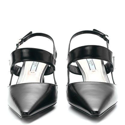 Prada Spazzolato Metal Triangle Logo 55mm Slingback Pumps 35.5 Black 2 of 7
