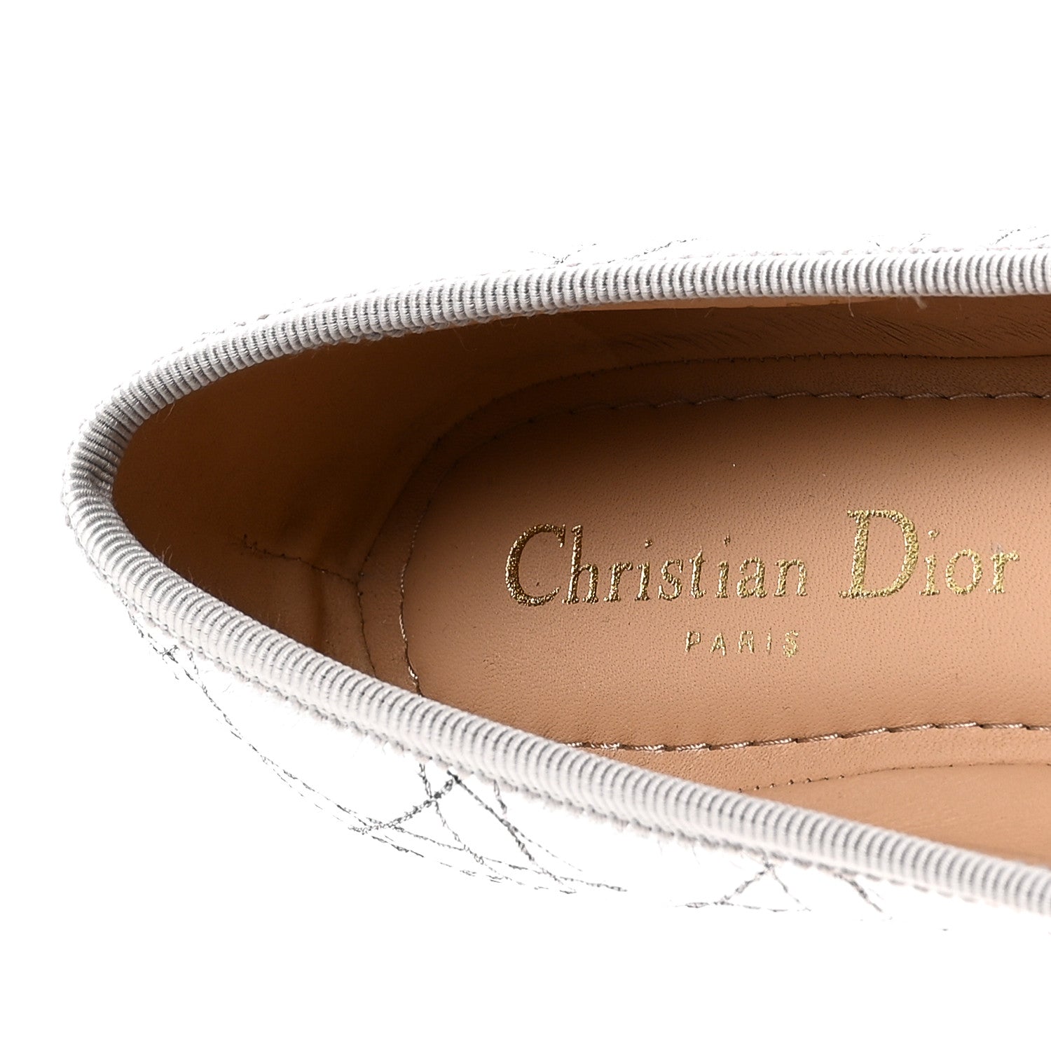 Christian Dior Metallic Lambskin Cannage Pearl Ballet Flats 38.5 Steel 8 of 9