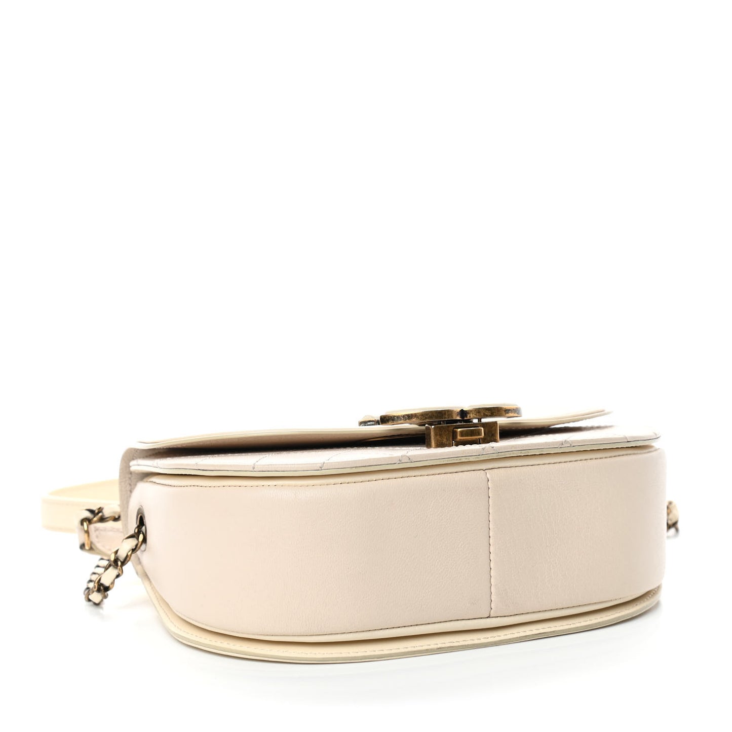 Shiny Calfskin Goatskin Quilted Small Coco Curve Messenger Flap White