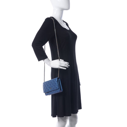 Chanel Iridescent Caviar Quilted Wallet On Chain WOC Dark Blue 2 of 12