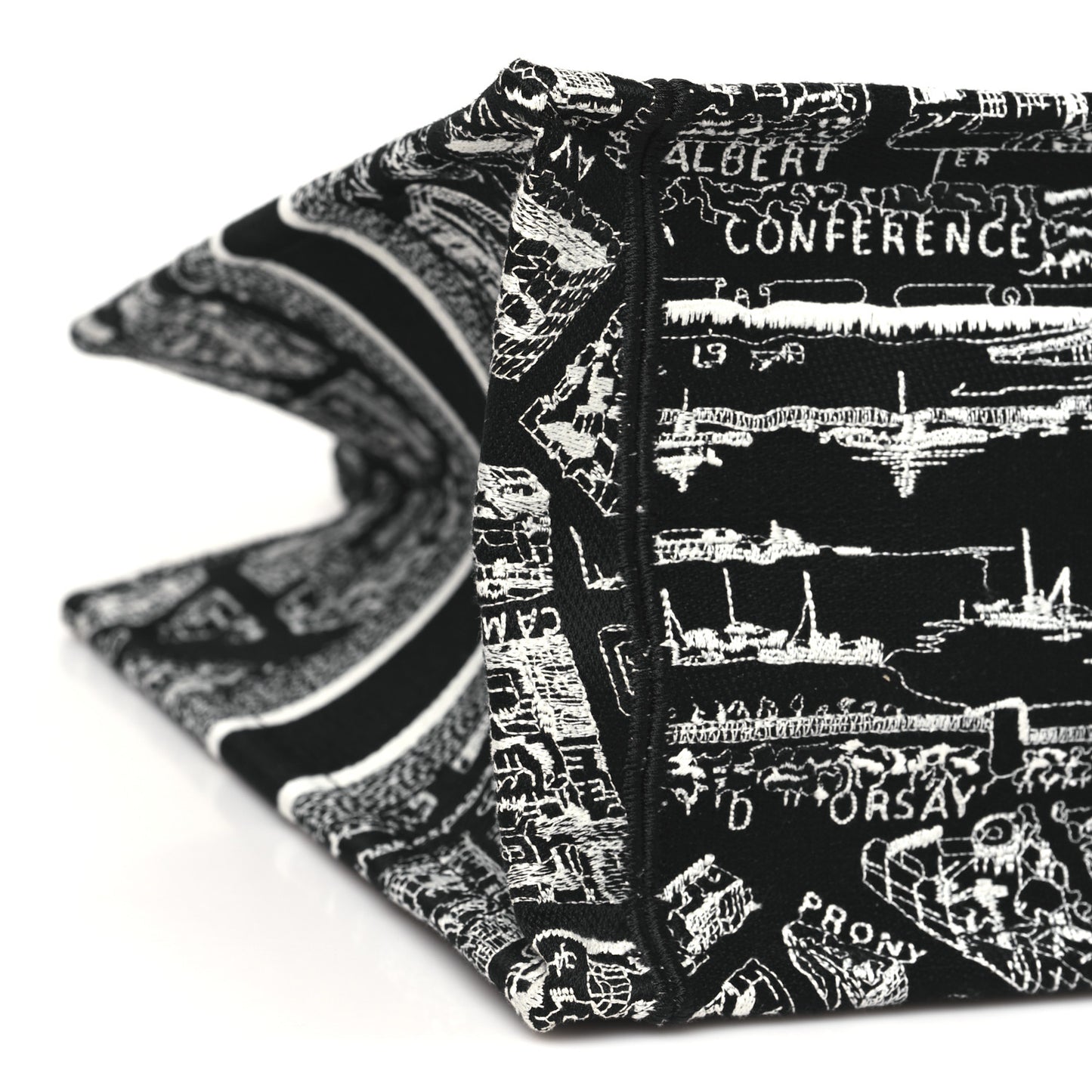 Canvas Embroidered Medium Plan De Paris Book Tote Black White