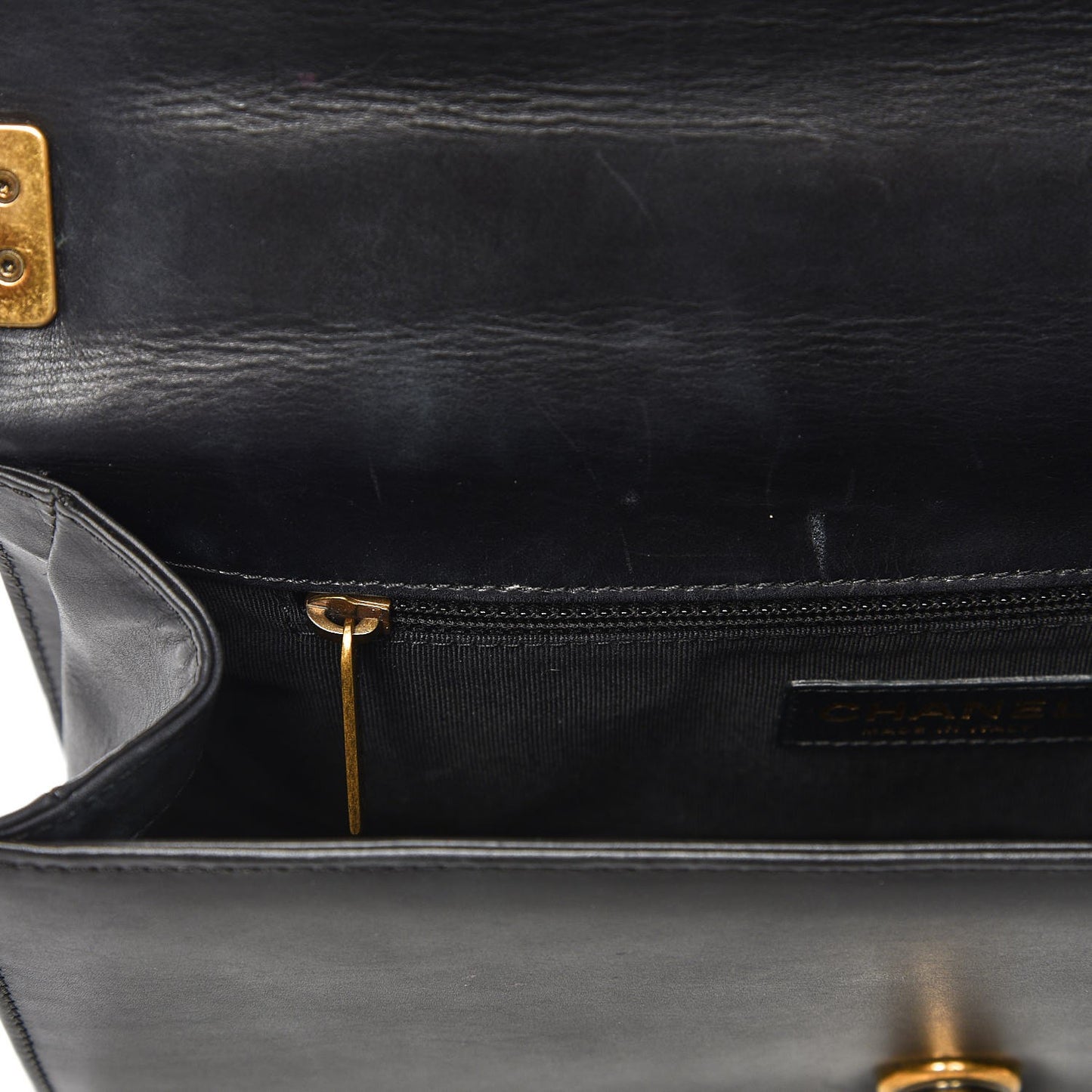 Glazed Calfskin Medium Boy Flap Black