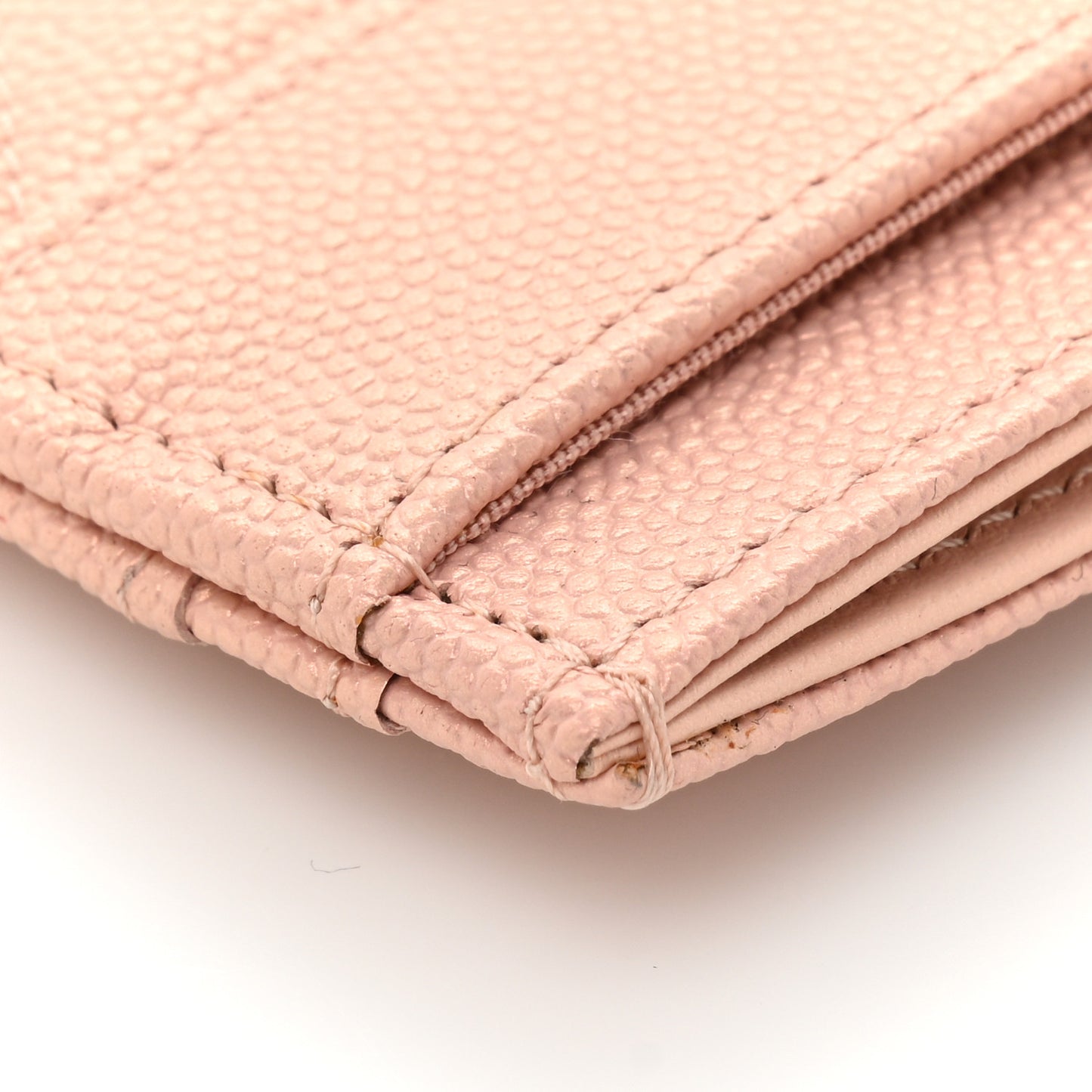 Metallic Caviar Chevron Quilted Vintage Mademoiselle Card Holder Pink