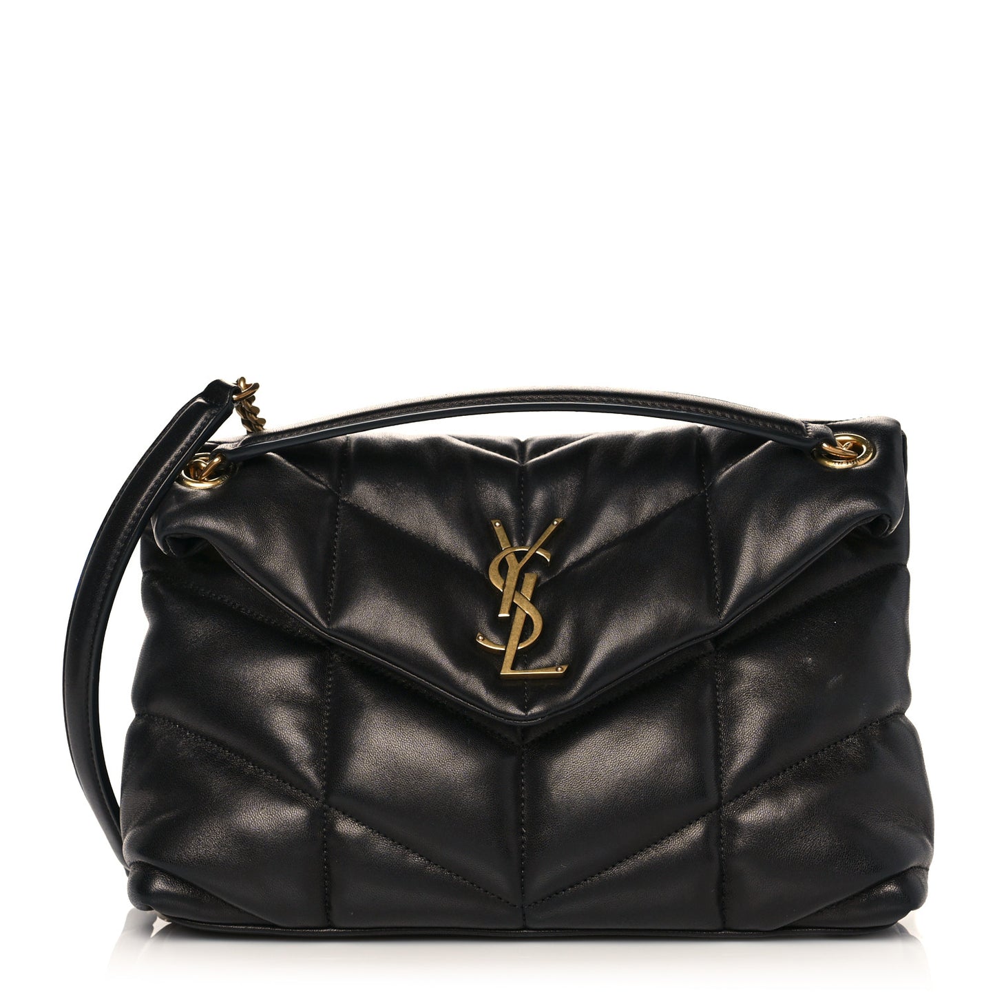 Lambskin Quilted Small Loulou Puffer Monogram Chain Satchel Black