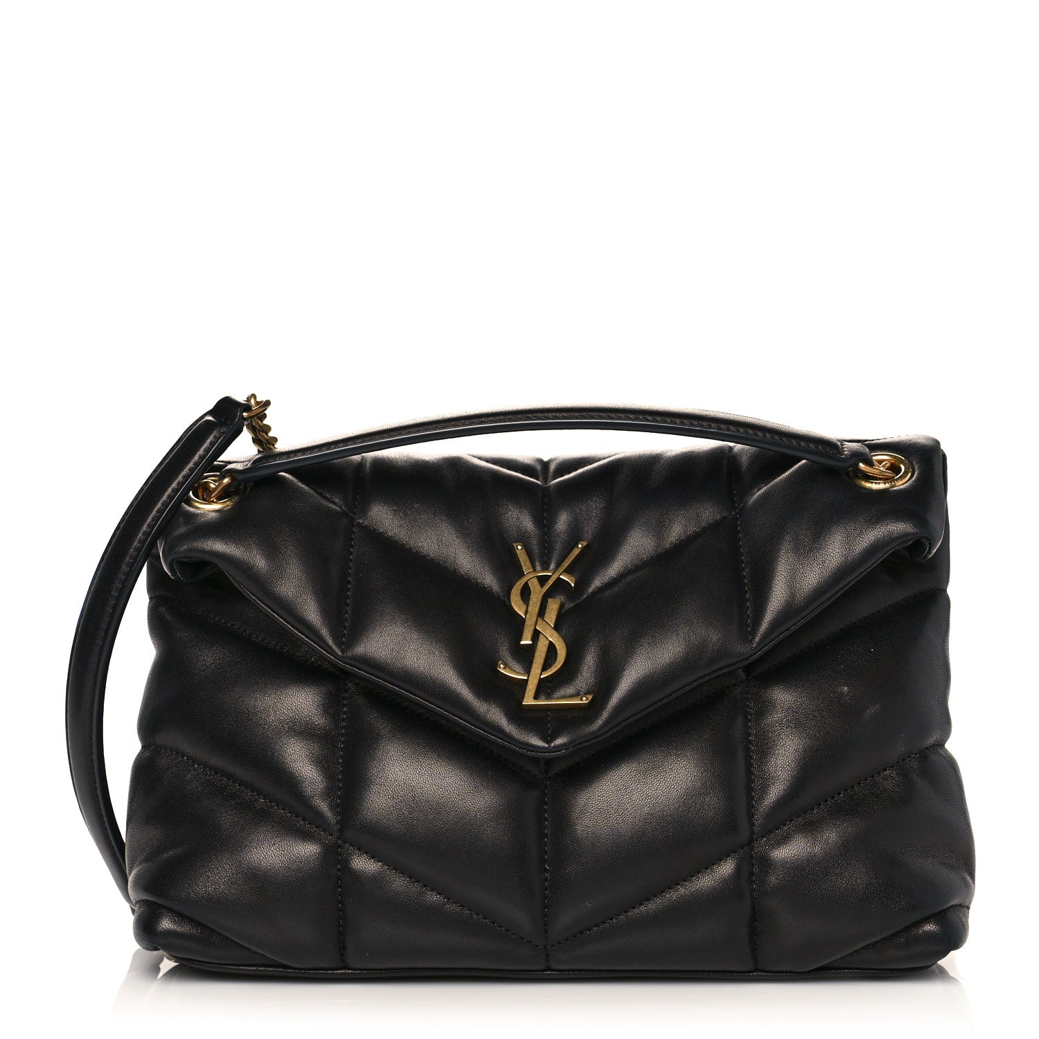 Saint Laurent Lambskin Quilted Small Loulou Puffer Monogram Chain Satchel Black 1 of 11