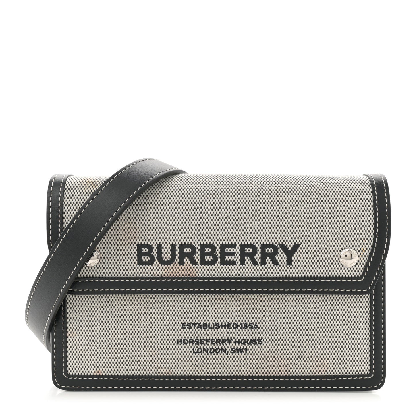 Cotton Canvas Horseferry Print Crossbody Black