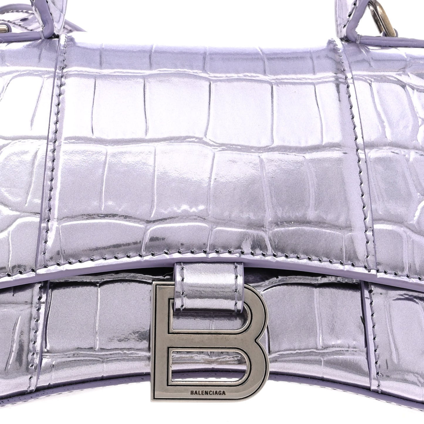 Metallic Calfskin Crocodile Embossed Hourglass Top Handle Bag XS Lilac