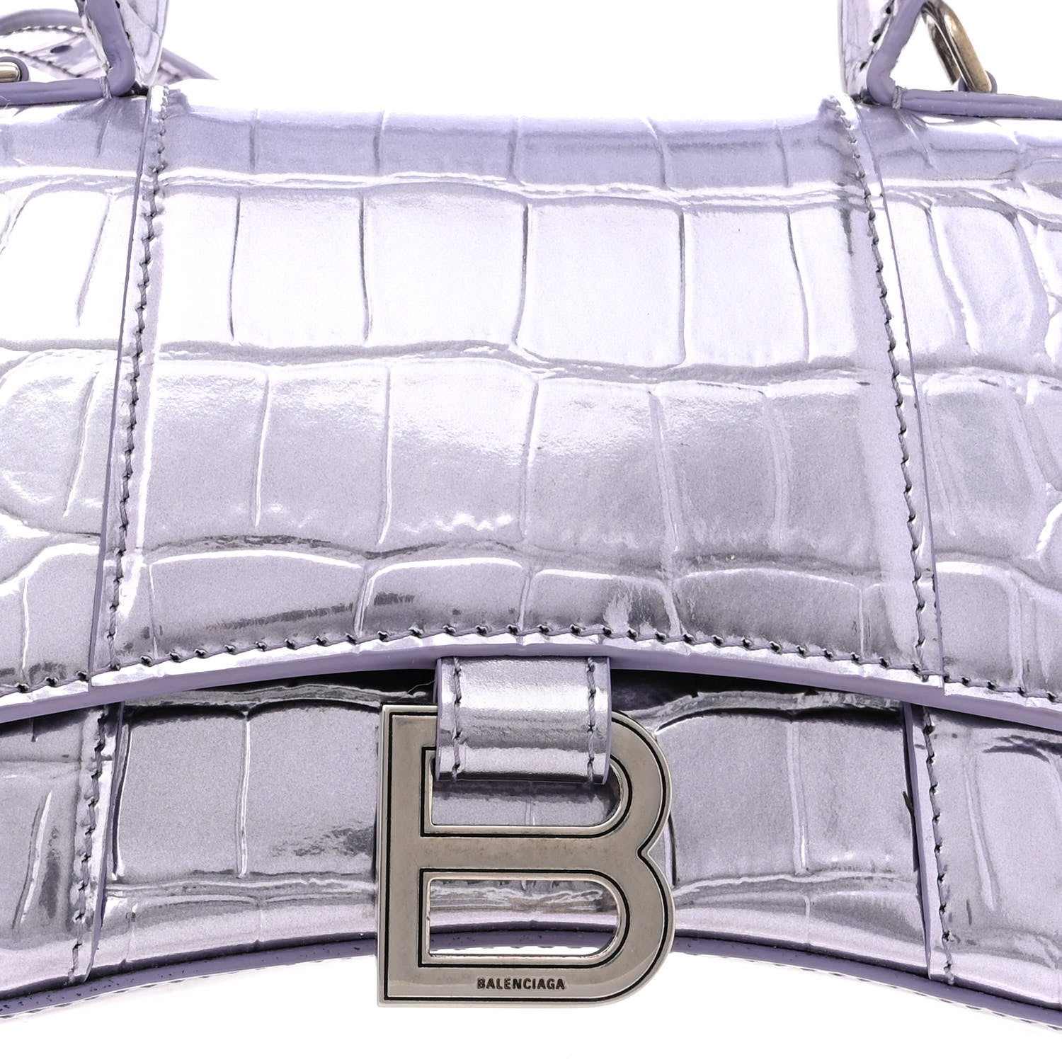 Balenciaga Metallic Calfskin Crocodile Embossed Hourglass Top Handle Bag XS Lilac 8 of 15