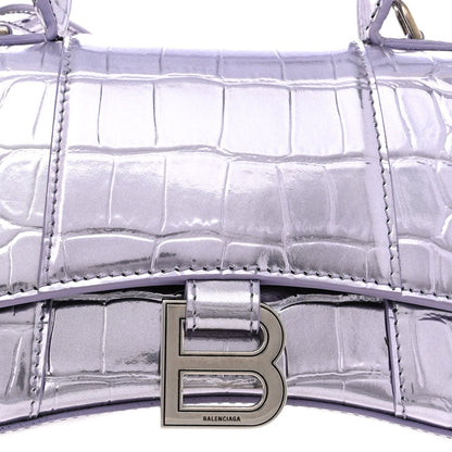Balenciaga Metallic Calfskin Crocodile Embossed Hourglass Top Handle Bag XS Lilac 8 of 15