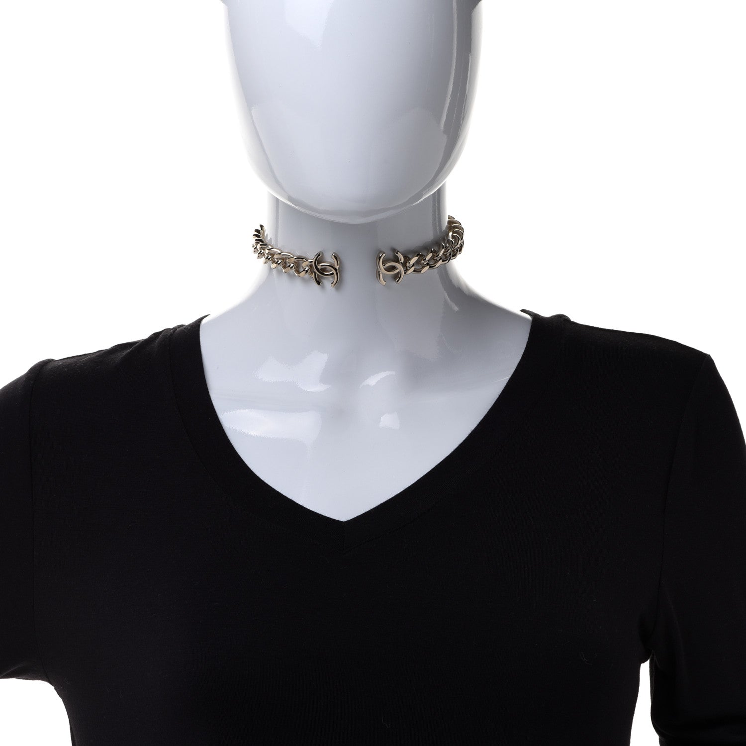 Chanel Metal CC Chain Link Choker Necklace M Gold 2 of 5