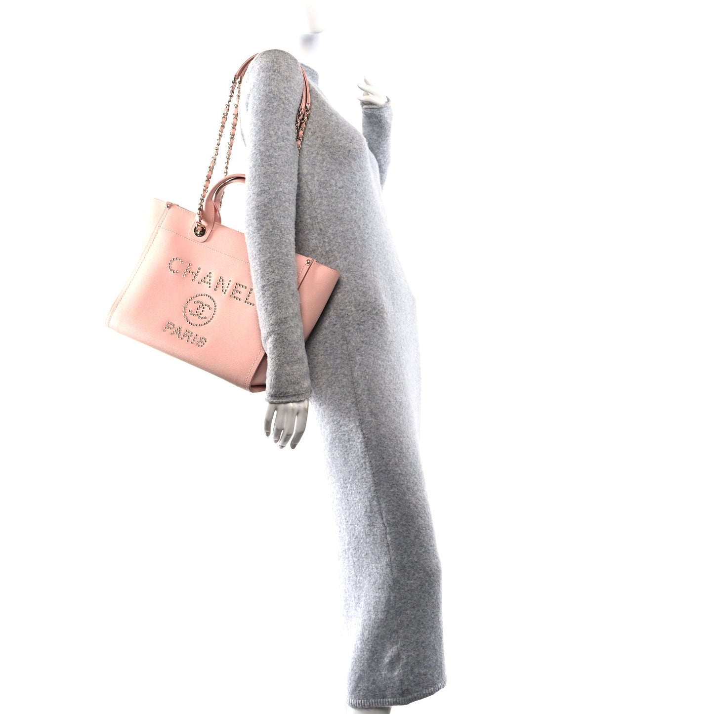 Caviar Small Studded Deauville Tote Light Pink