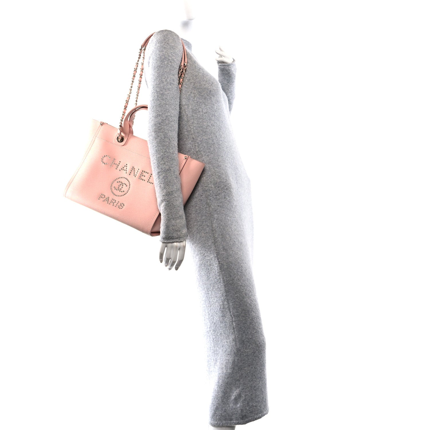 Chanel Caviar Small Studded Deauville Tote Light Pink 2 of 11