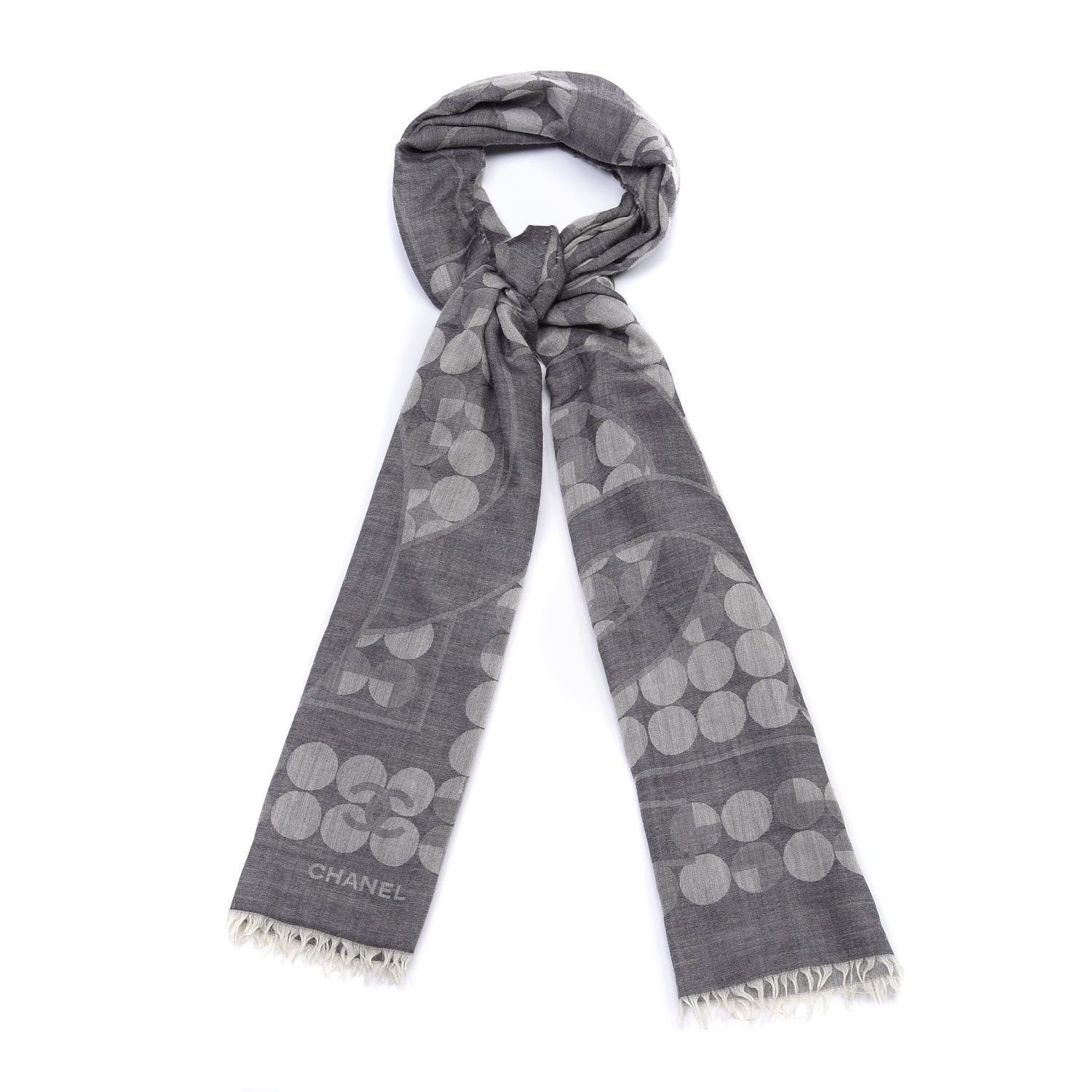 Chanel Cashmere Silk CC Scarf Grey 1 of 4