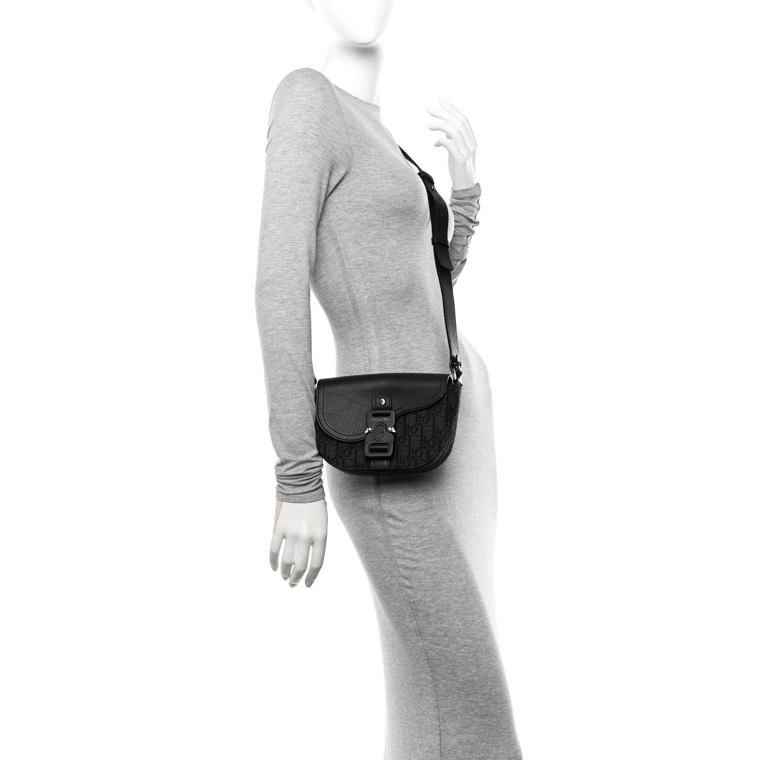 Christian Dior Oblique Jacquard Grained Calfskin Mini Saddle Messenger Bag With Flap Black 2 of 13