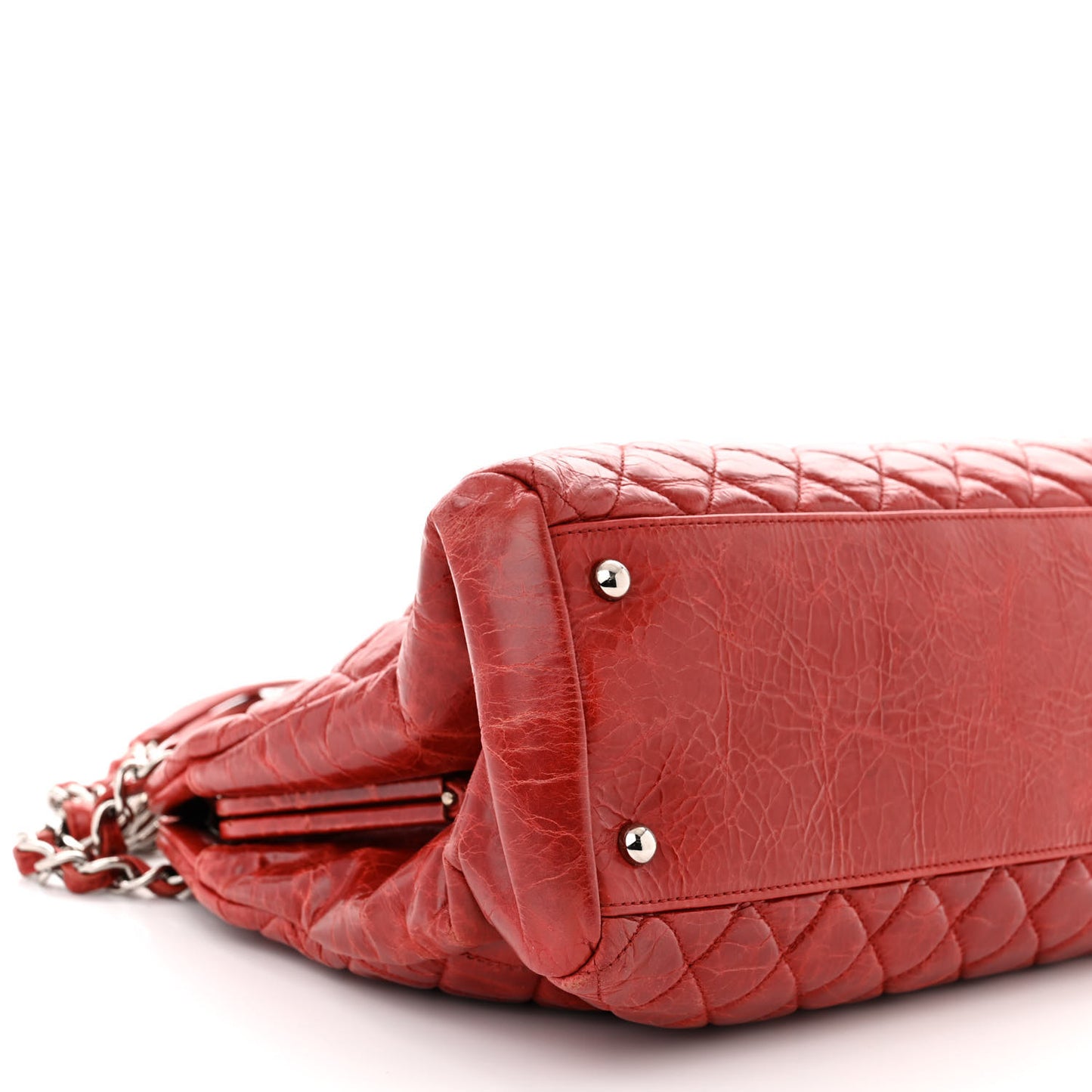 Glazed Calfskin Quilted Large Just Mademoiselle Bowling Bag Red