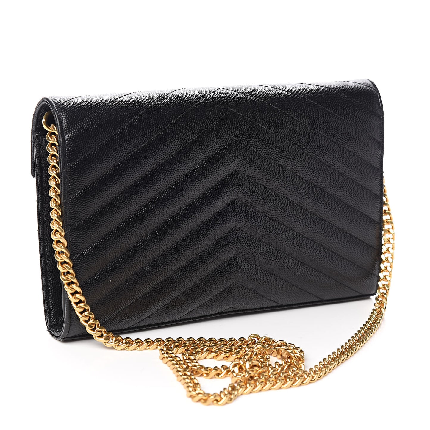 Grain De Poudre Matelasse Chevron Monogram Chain Wallet Black