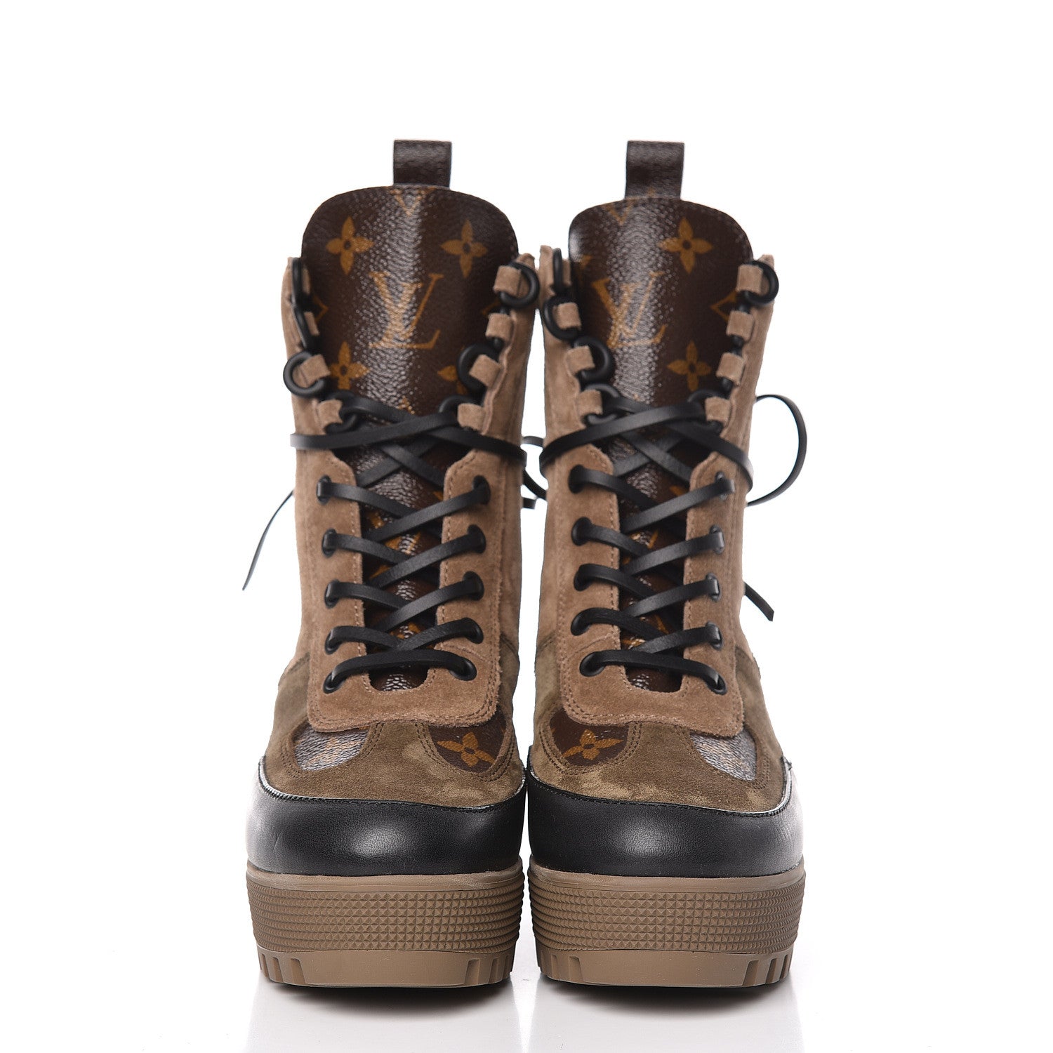 Louis Vuitton Suede Calfskin Monogram Laureate Platform Desert Boots 35 Taupe 2 of 8