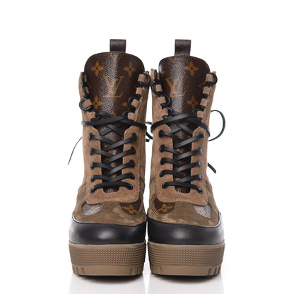 Louis Vuitton Suede Calfskin Monogram Laureate Platform Desert Boots 35 Taupe 2 of 8