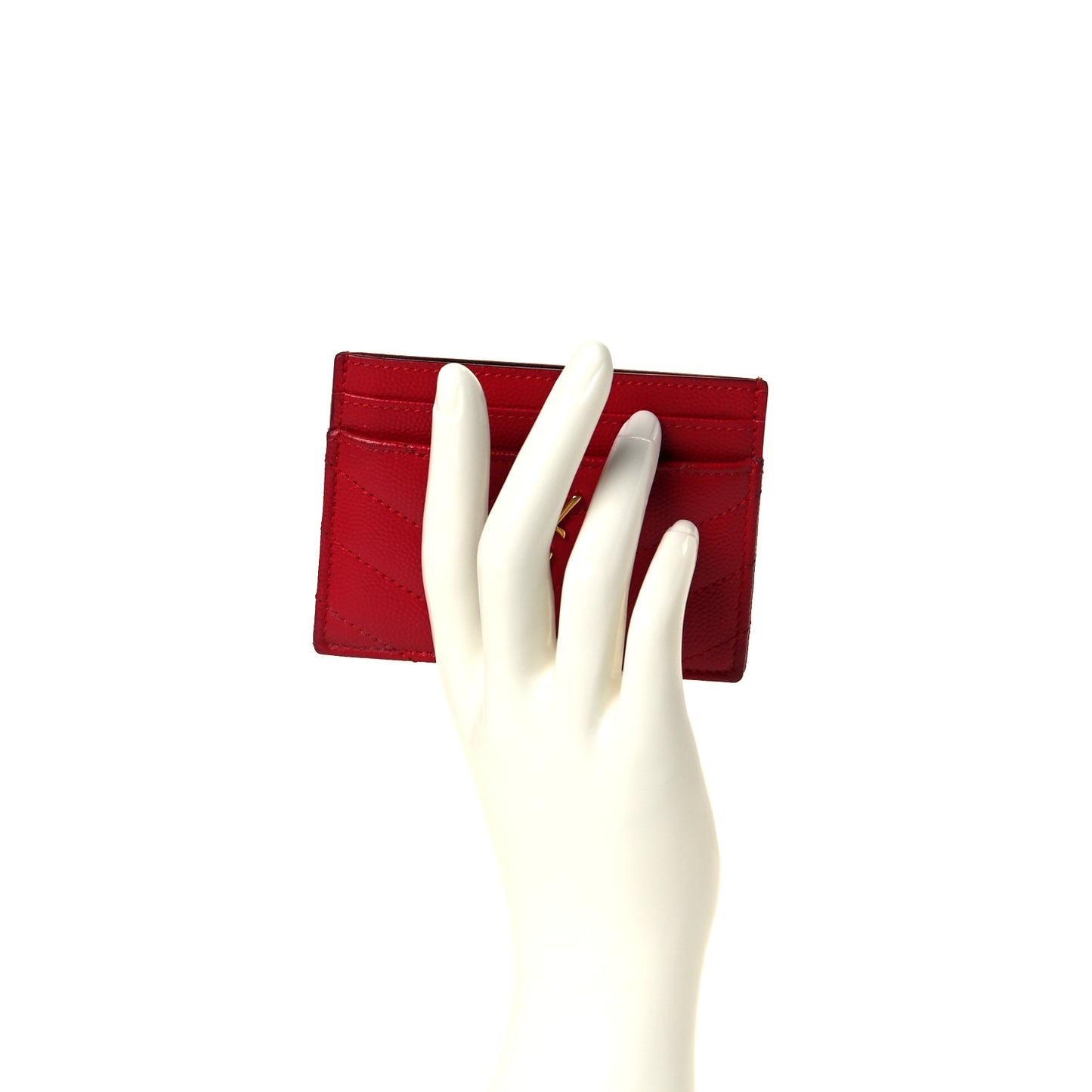 Grain De Poudre Matelasse Chevron Monogram Credit Card Case New Red