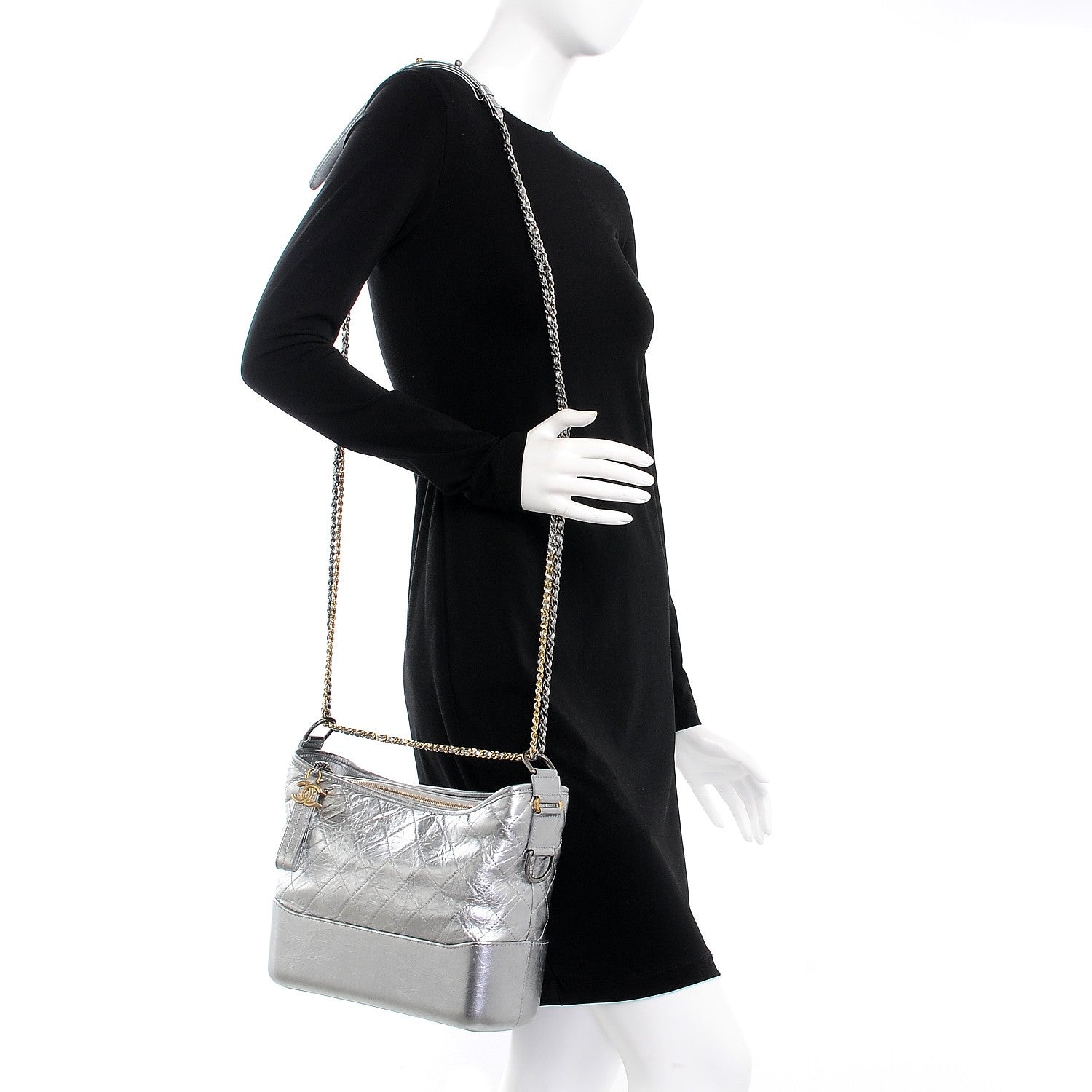 Chanel Metallic Aged Calfskin Quilted Medium Gabrielle Silver 2 of 9