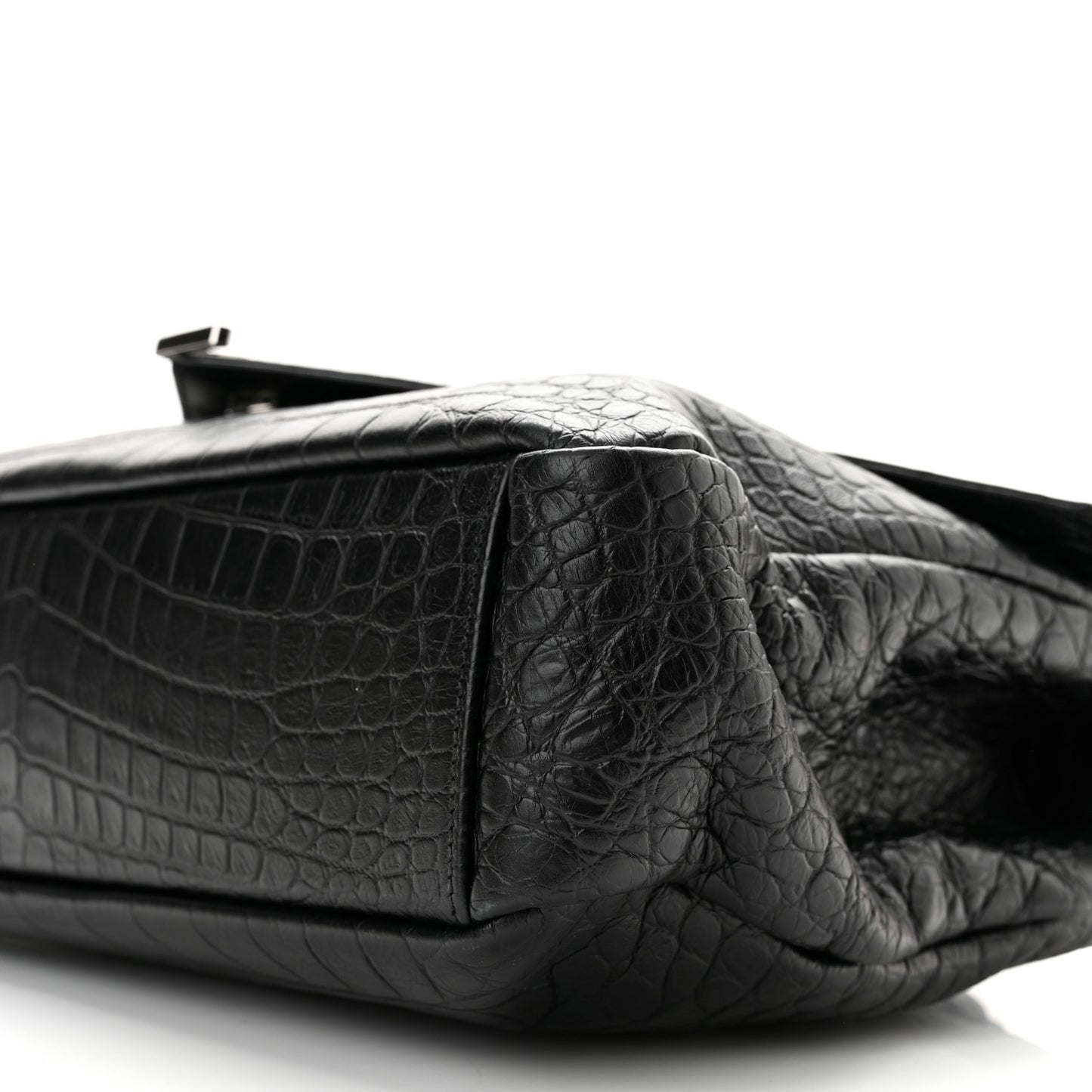 Calfskin Crocodile Embossed Monogram Large College Satchel Black