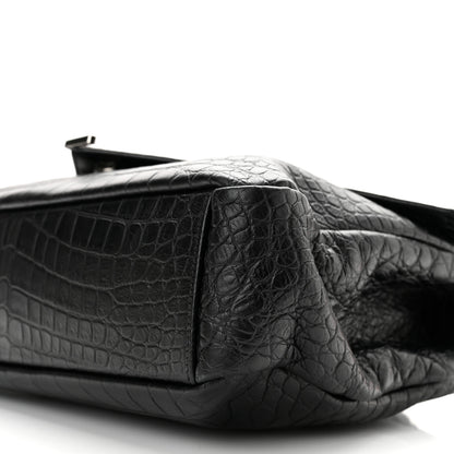 Saint Laurent Calfskin Crocodile Embossed Monogram Large College Satchel Black 9 of 9
