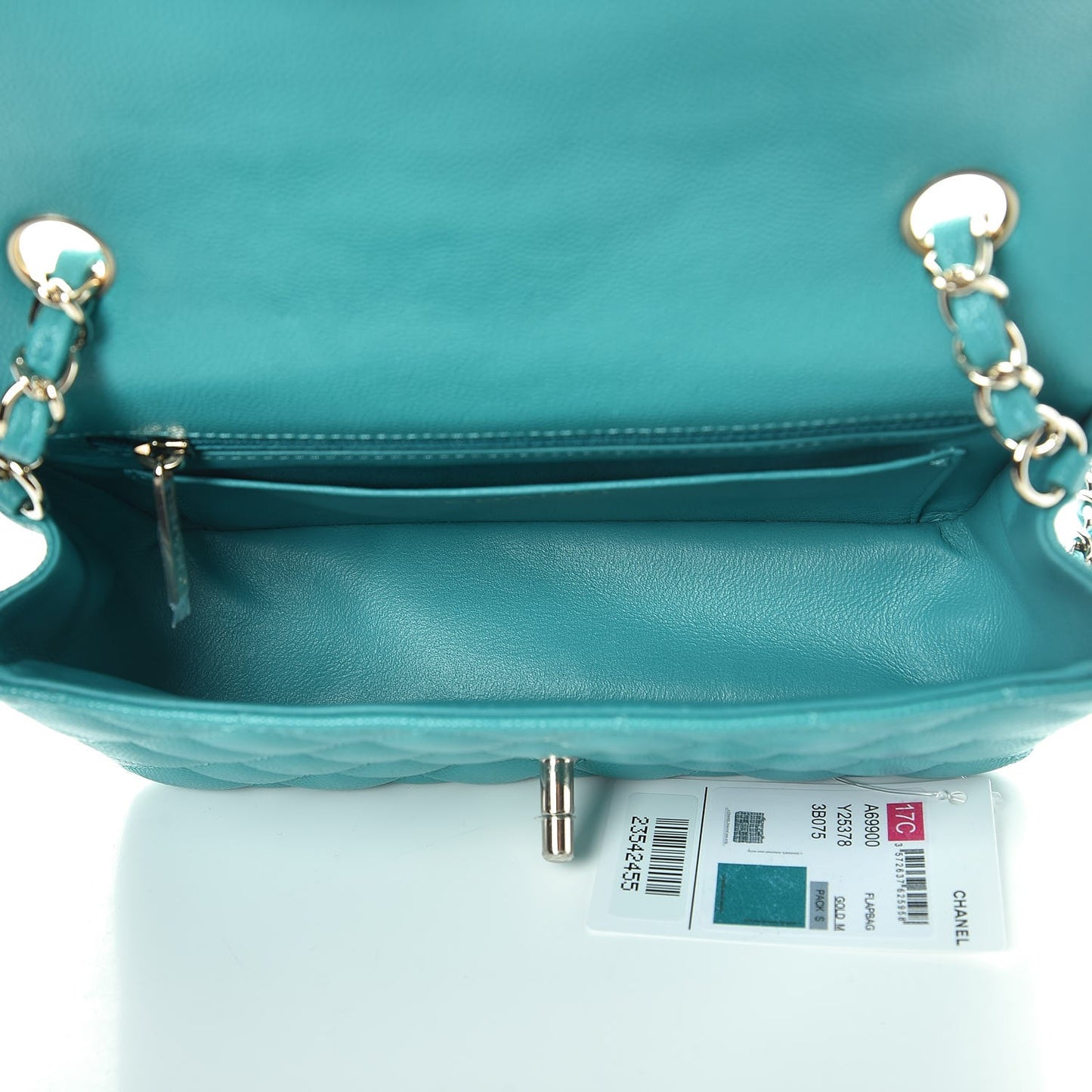 Caviar Quilted Mini Rectangular Flap Turquoise
