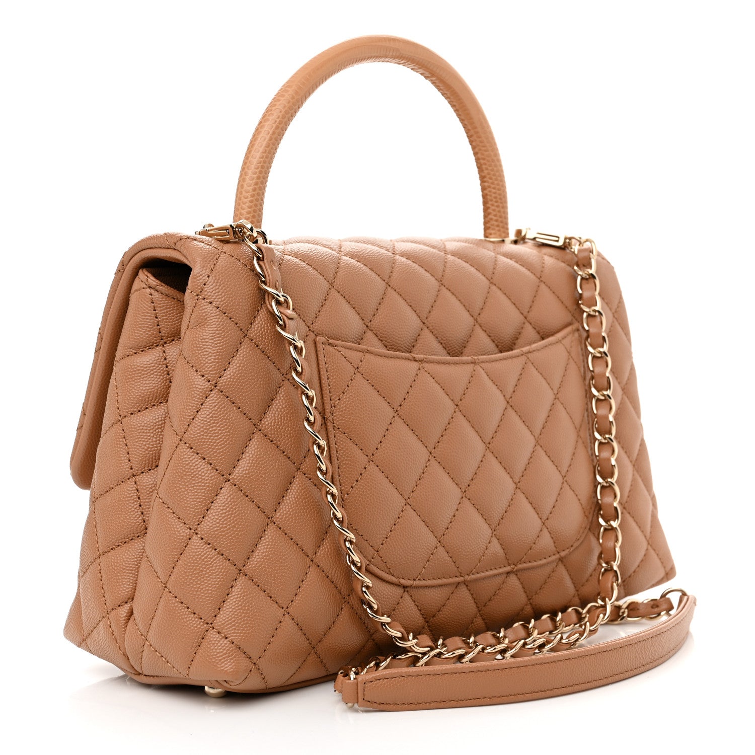 Chanel Caviar Quilted Lizard Embossed Small Coco Handle Flap Brown 3 of 10