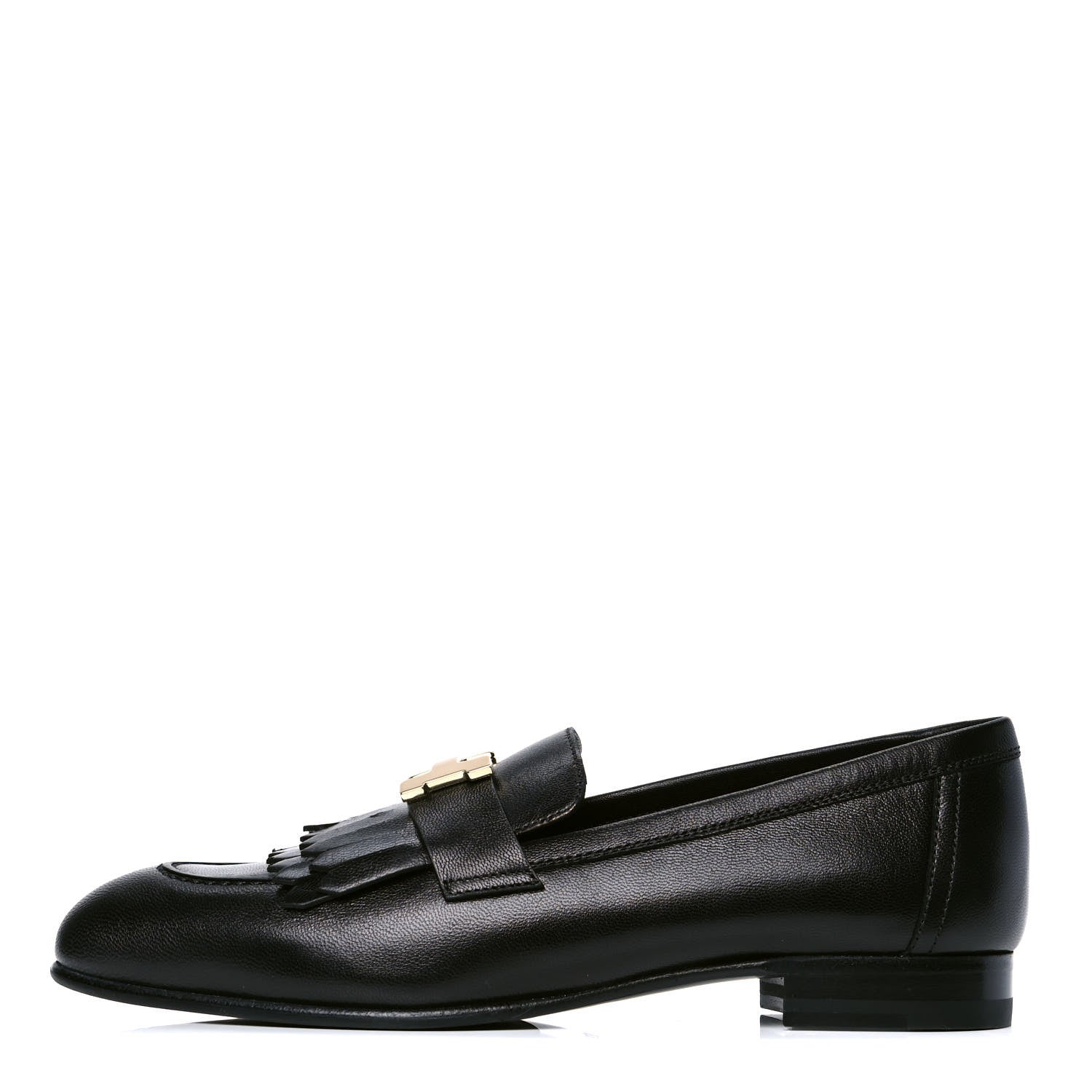 Hermes Goatskin Womens Royal Loafers 36 Black 1 of 4