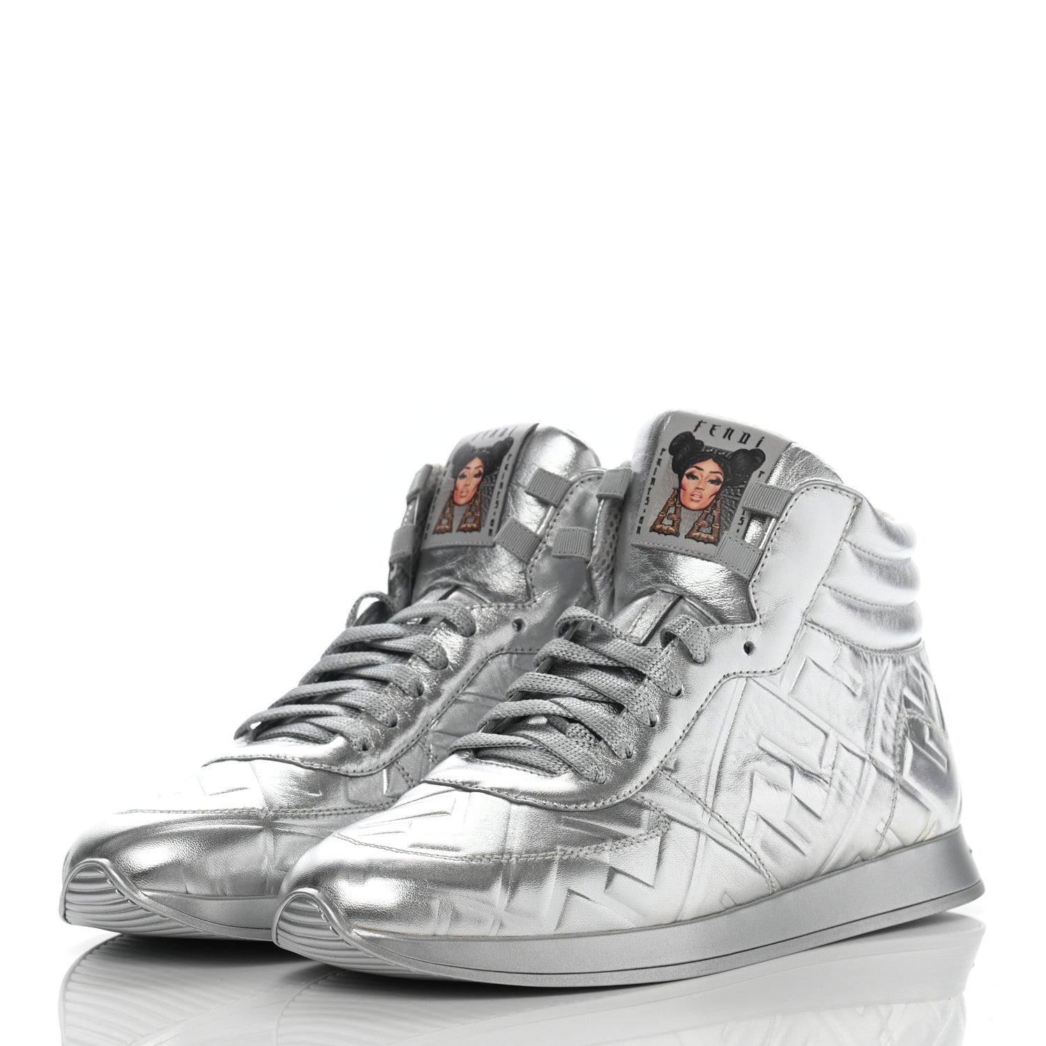 Fendi X NICKI MINAJ Metallic Nappa Macro FF Embossed Prints On High Top Sneakers 37 Silver 3 of 11