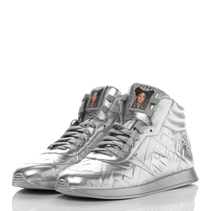 Fendi X NICKI MINAJ Metallic Nappa Macro FF Embossed Prints On High Top Sneakers 37 Silver 3 of 11
