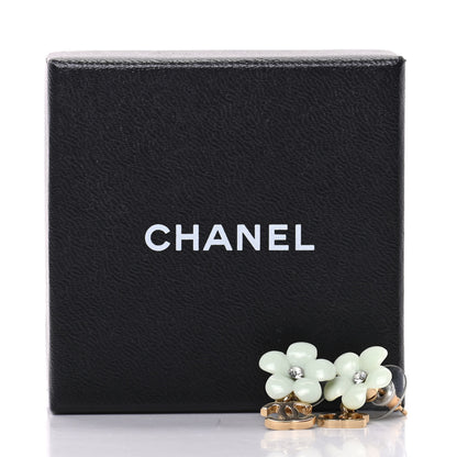 Chanel Enamel Crystal CC Camellia Drop Earrings Light Green 5 of 5