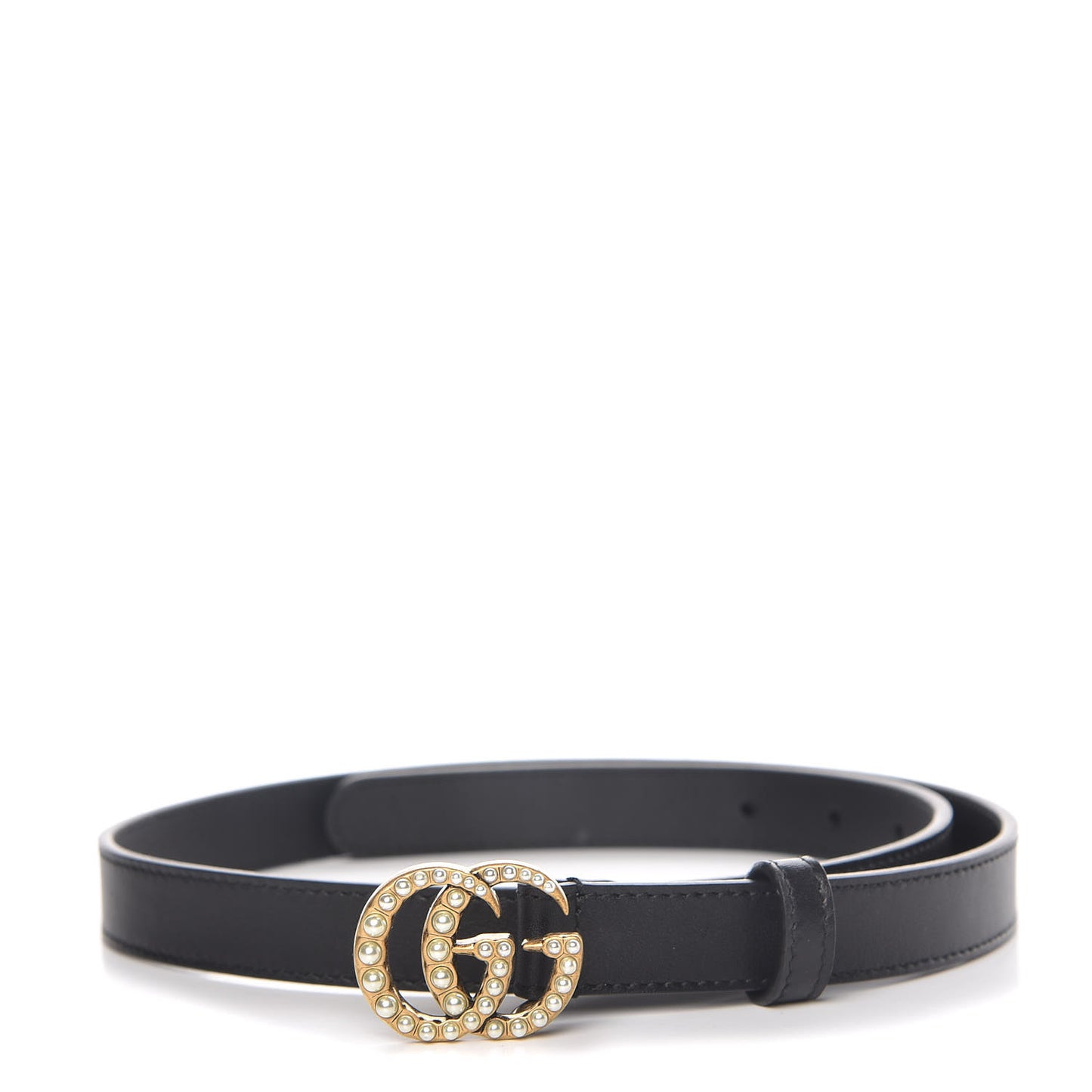 Calfskin Pearl Double G 20mm Belt 75 30 Black Cream