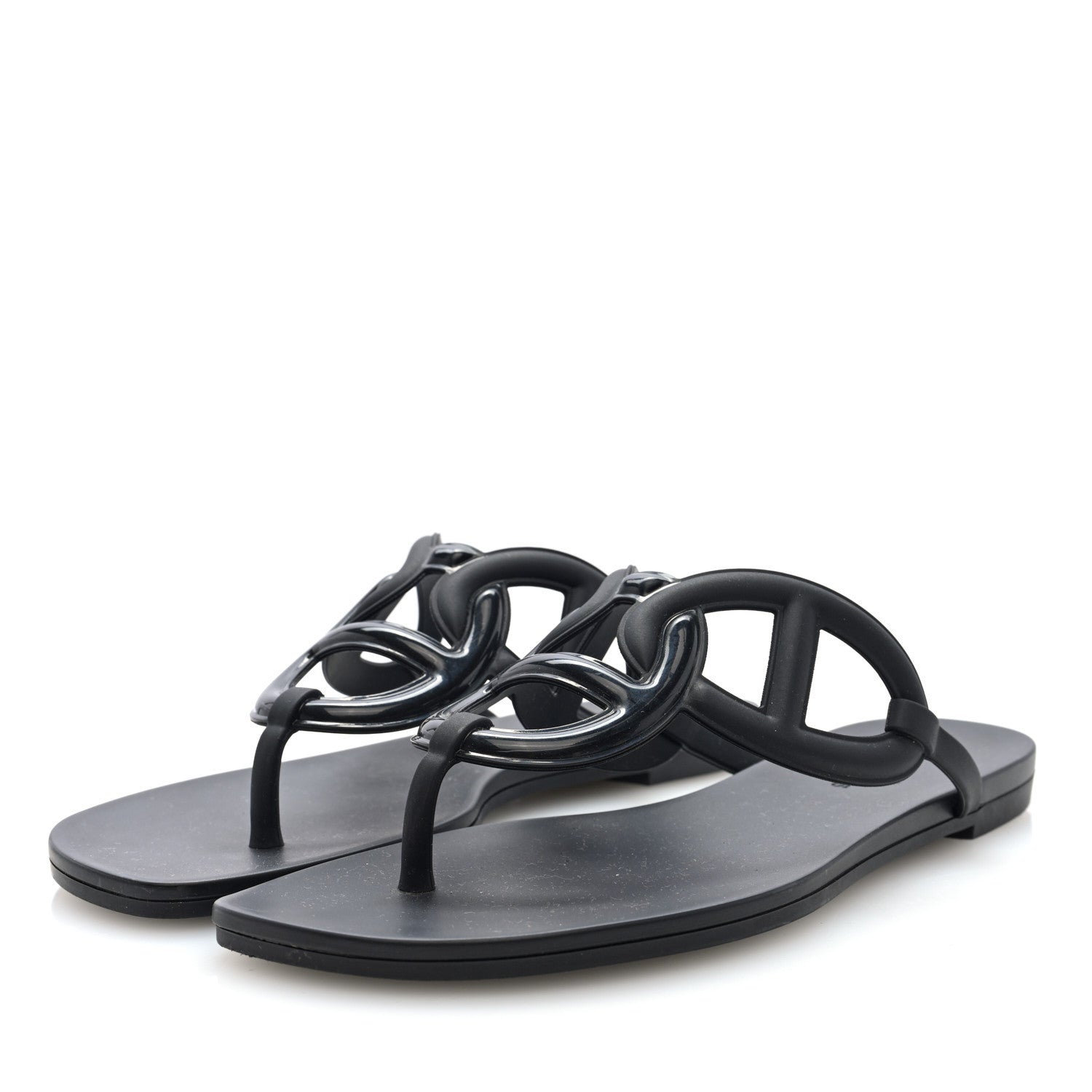 Hermes Rubber Womens Egerie Sandals 38 Black 4 of 8