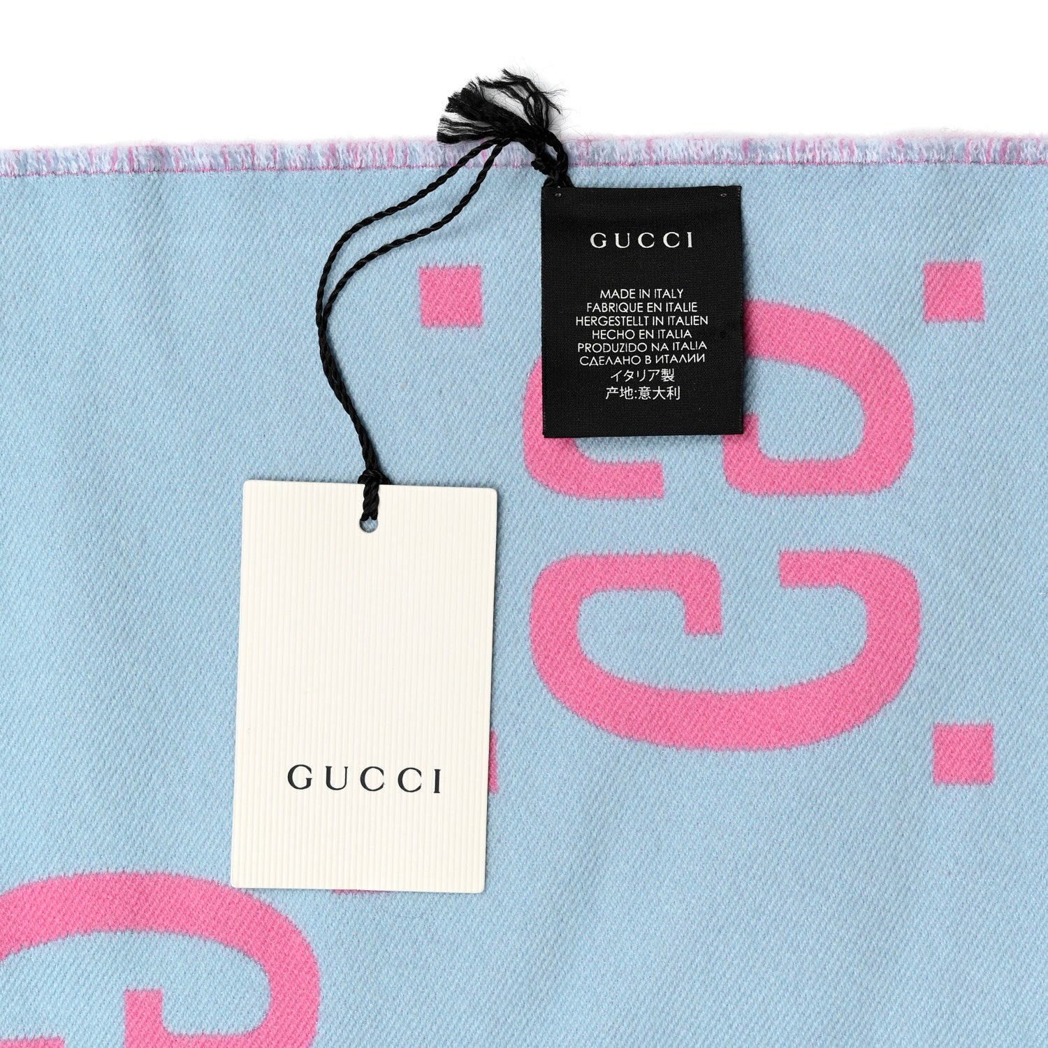 Gucci Wool Silk Monogram Jumbo GG Freedom Scarf Roseate Sky Blue 4 of 4