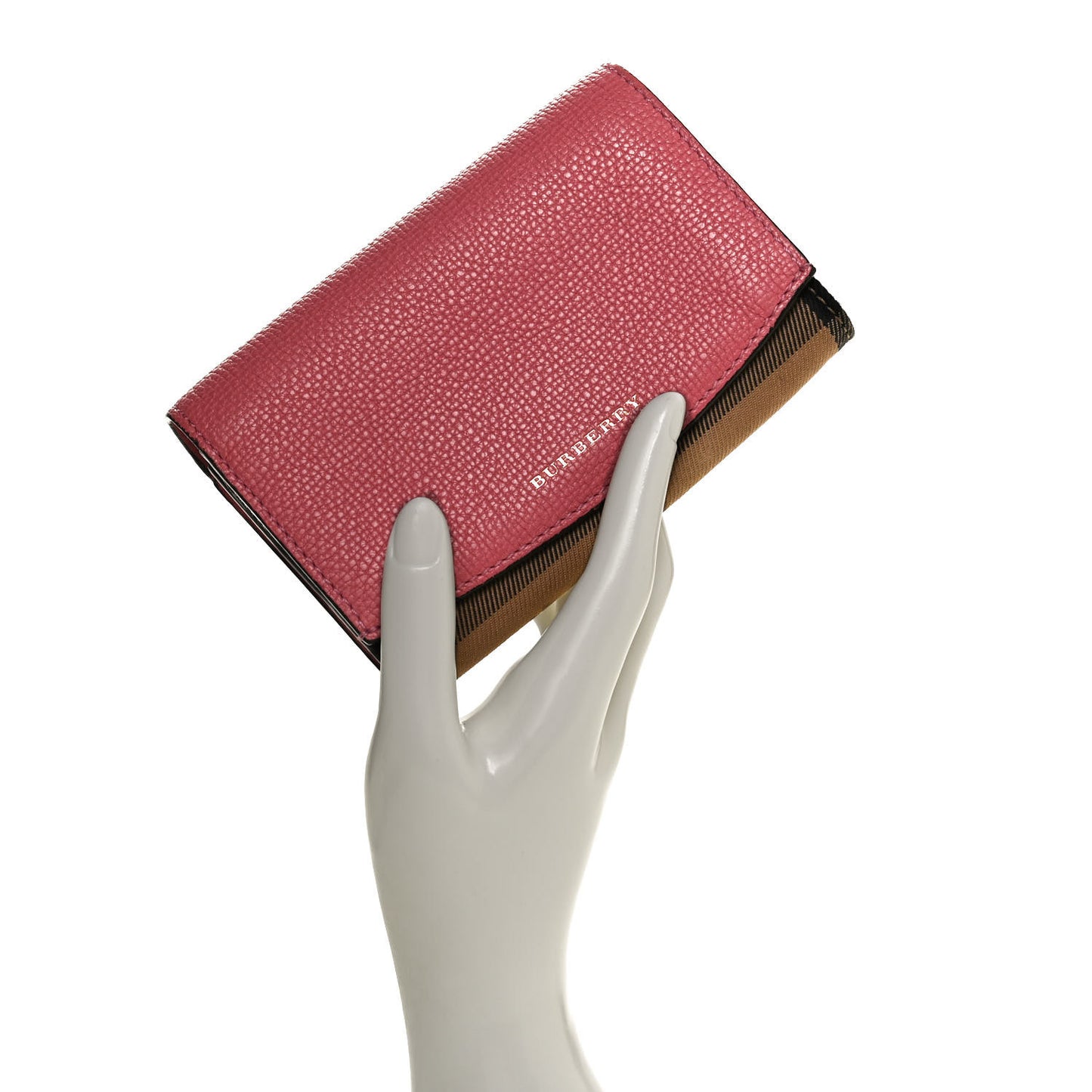 Grainy Calfskin House Check Wellington Wallet Pink