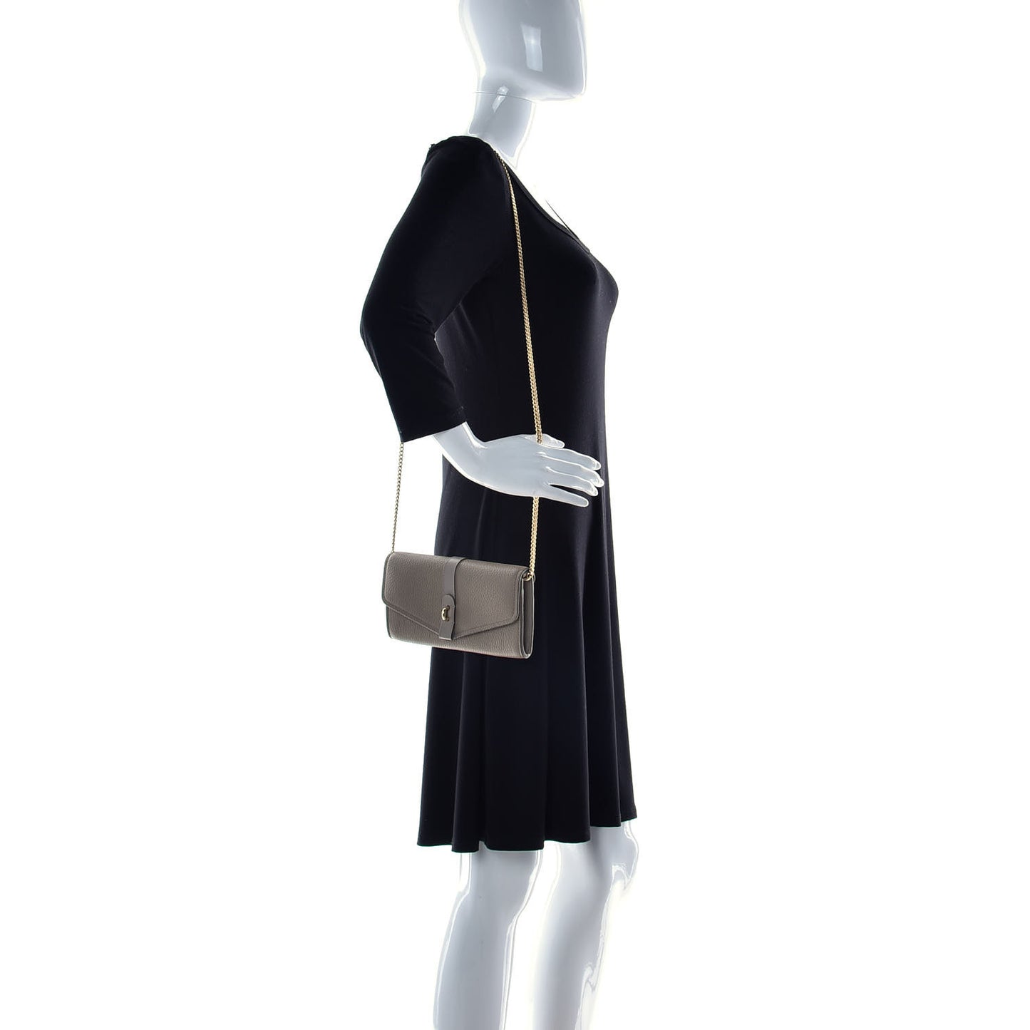 Grained Calfskin Aby Chain Wallet Motty Grey