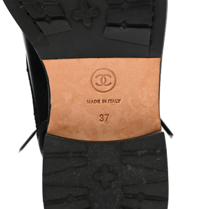 Chanel Calfskin Quilted Lace Up Combat Boots 37 Black 6 of 10