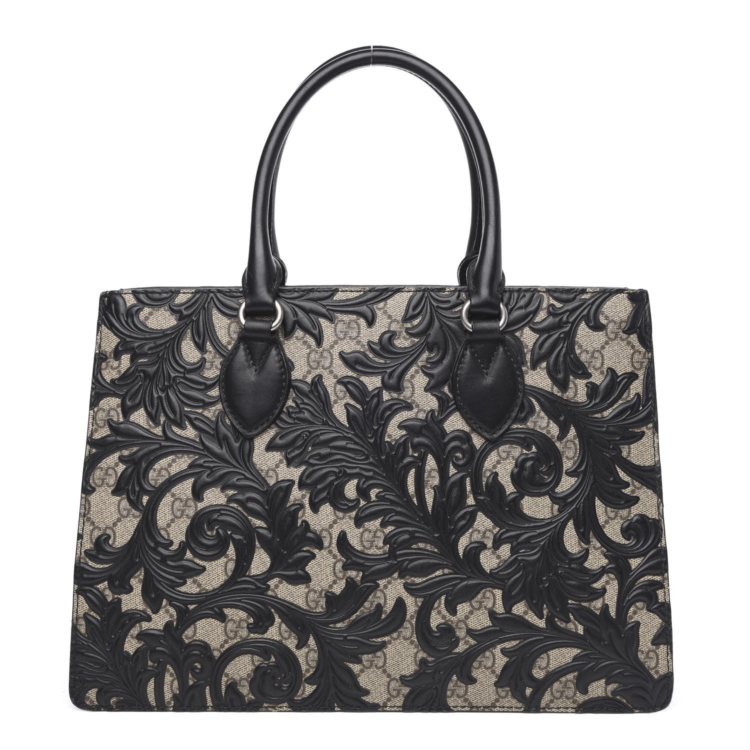 Gucci GG Supreme Monogram Arabesque Small Top Handle Bag Beige Black 1 of 17