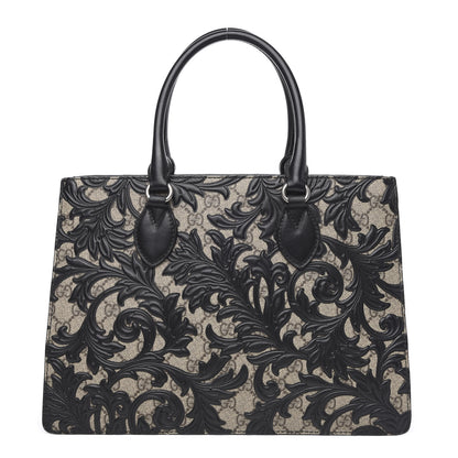 Gucci GG Supreme Monogram Arabesque Small Top Handle Bag Beige Black 1 of 17
