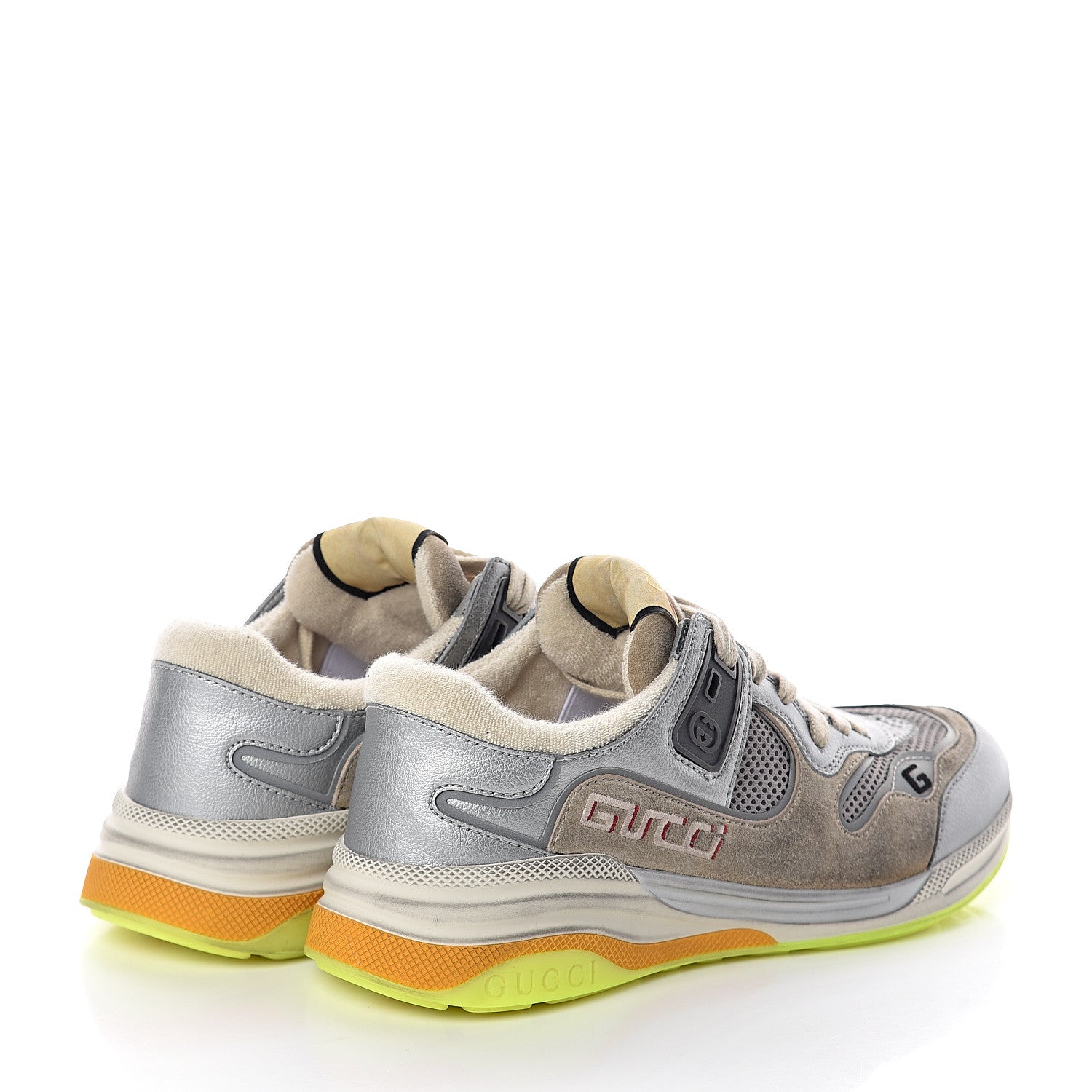 Gucci Metallic Calfskin Suede Womens Ultrapace Sneakers 38.5 Silver Oatmeal 4 of 7