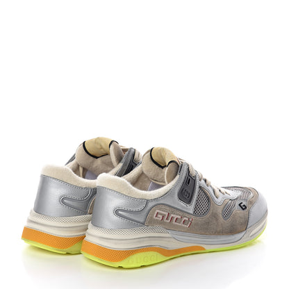 Gucci Metallic Calfskin Suede Womens Ultrapace Sneakers 38.5 Silver Oatmeal 4 of 7