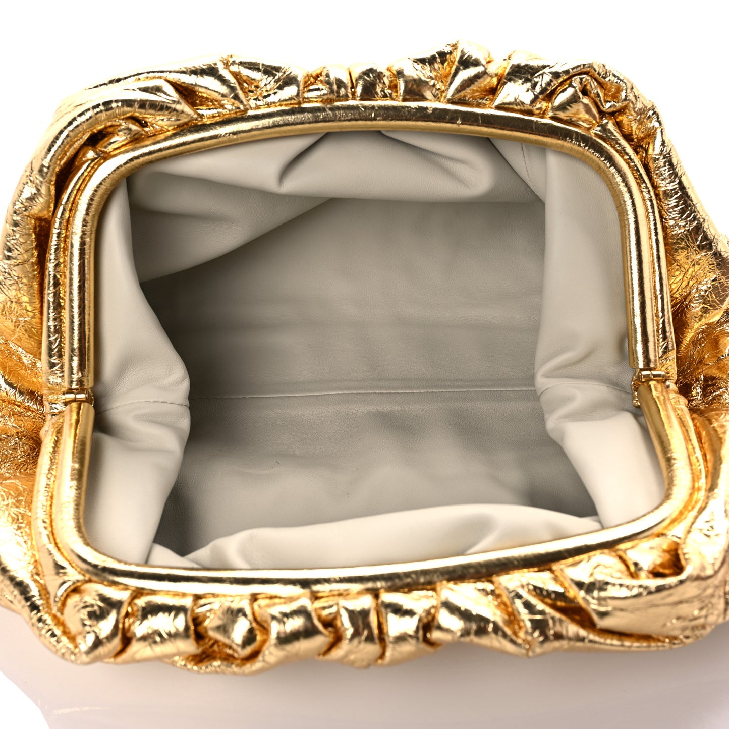 Metallic Crinkled Lambskin The Pouch Oversized Clutch Oro