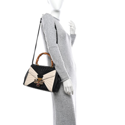 Gucci Calfskin Bamboo Trapuntata Queen Margaret Top Handle Bag Mystic White Black 2 of 10