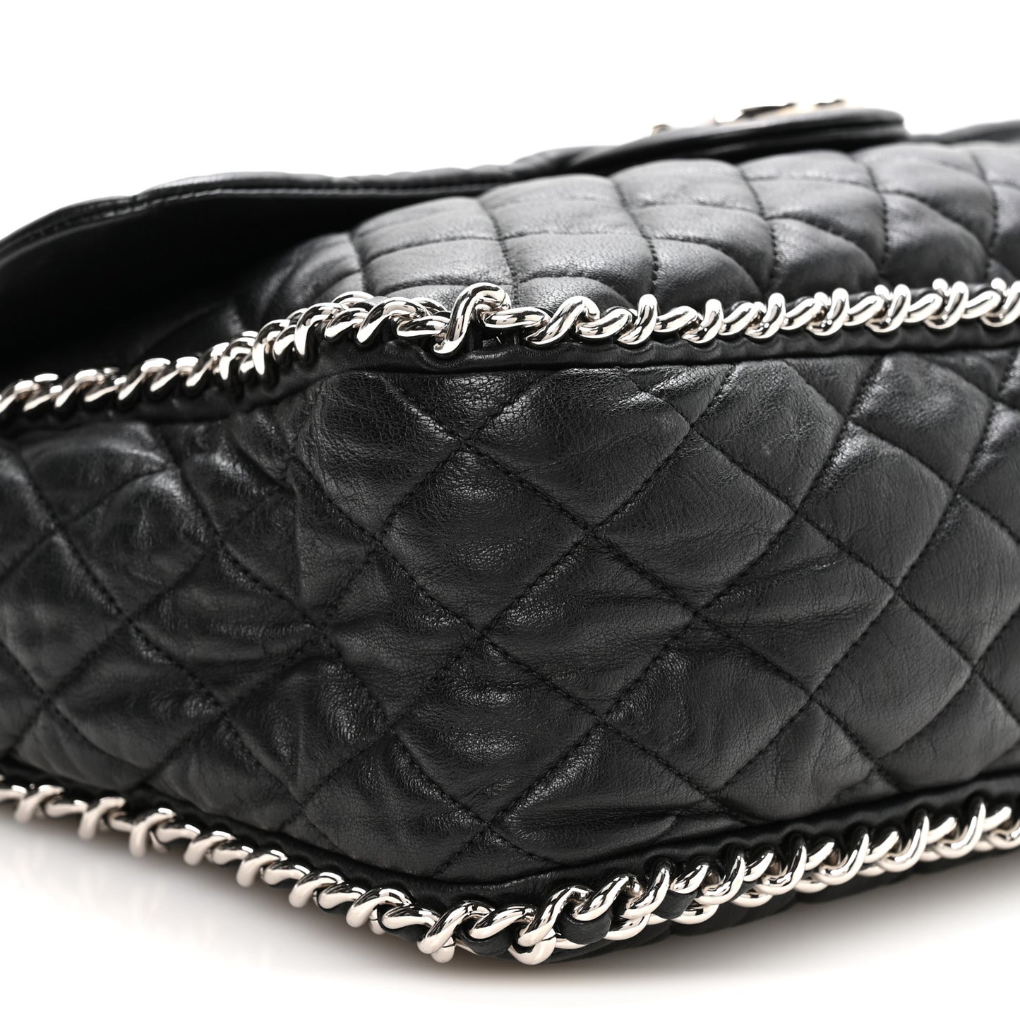 Washed Lambskin Quilted Maxi Chain Around Flap Black