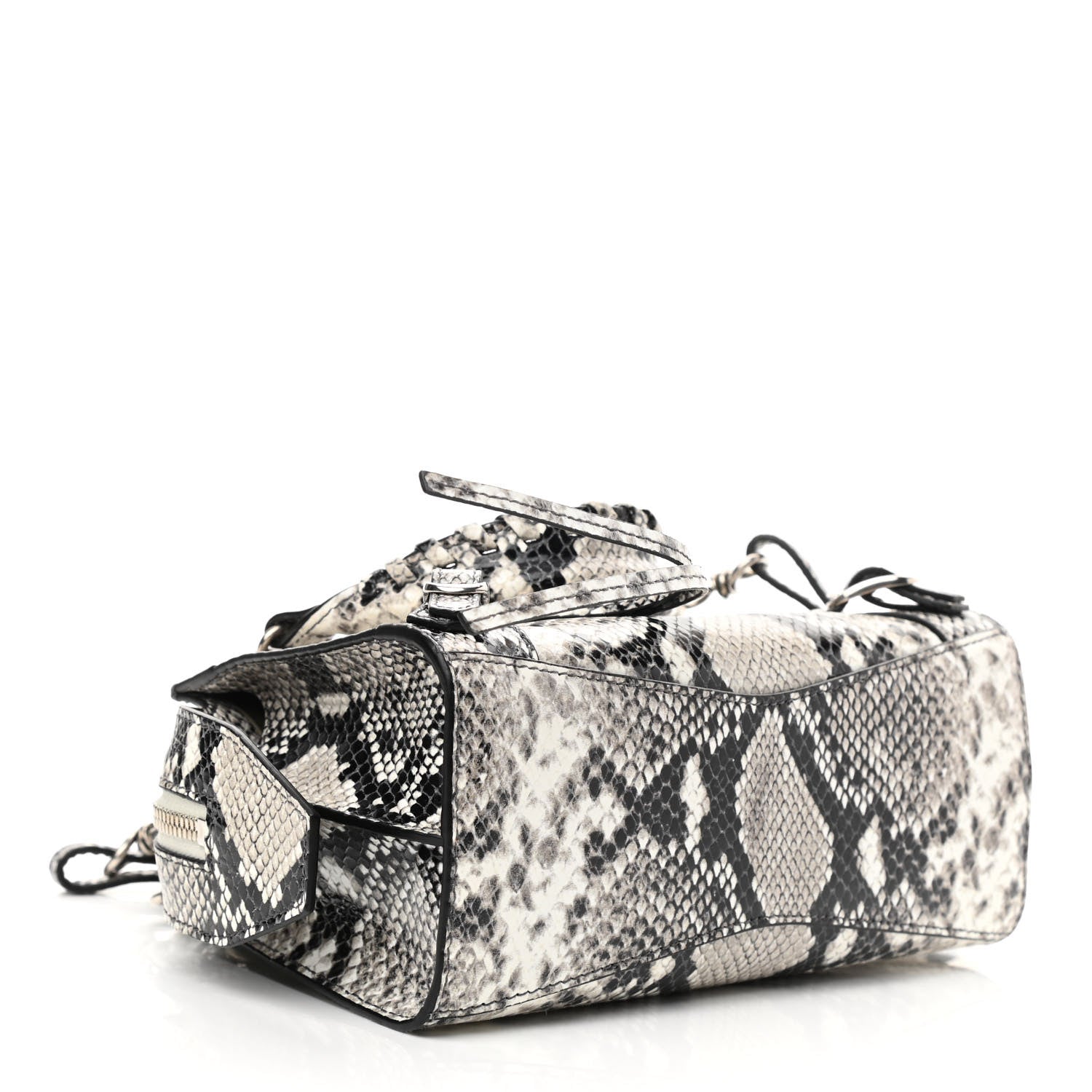 Balenciaga Grained Calfskin Snake Effect Neo Classic Silver Hardware Mini City Black White 4 of 9